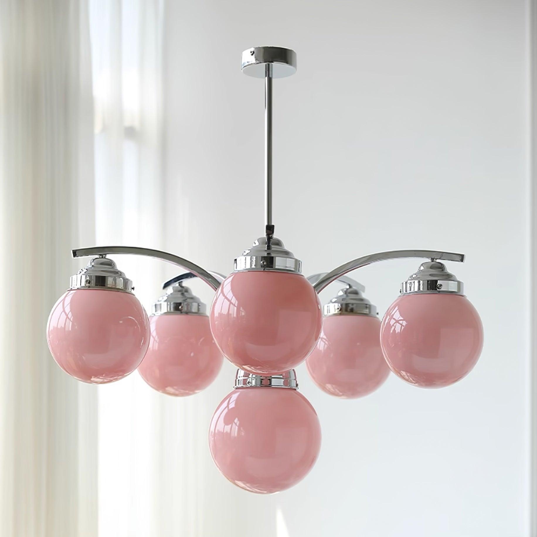 Salamanca Lustre Boules en Verre Rose Arcs en Chrome Stylé - Neutralighting