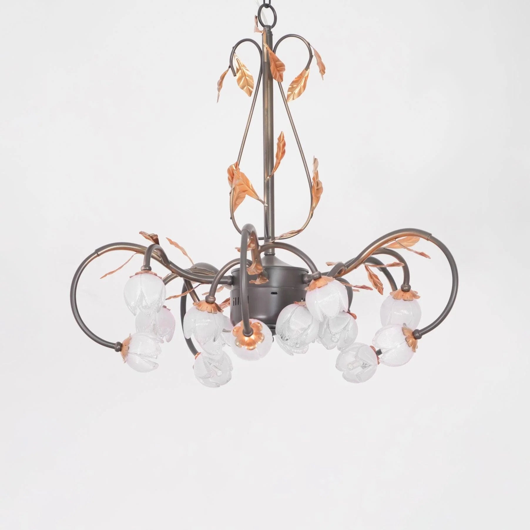 Avelora Vintage Industrial Tulip Pink Glass Metal Chandelier - Lamp Copper