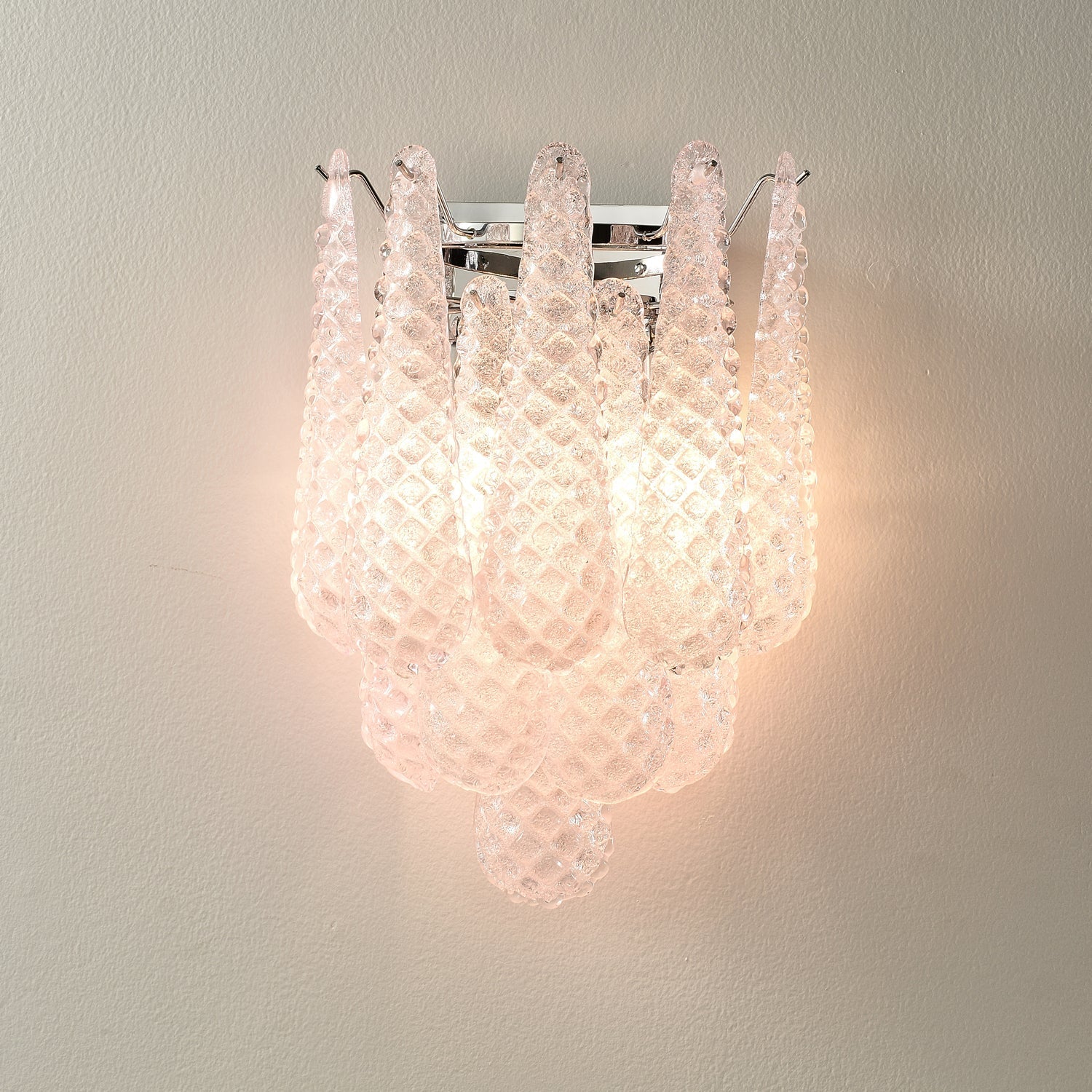 Aurora Wall Sconce Pink Waffle Glass Modern - Letslighting