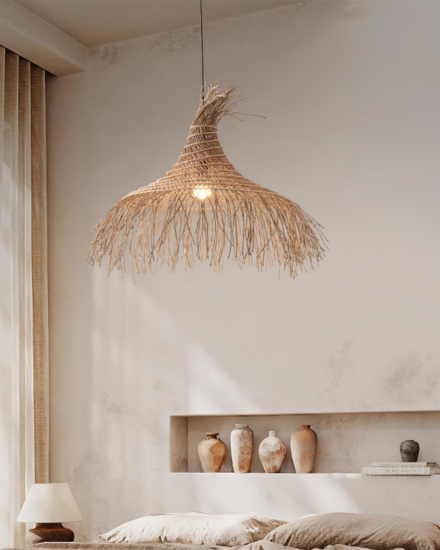 Suspension Avec Abat-jour en Rotin Tissé à la Main Style Bohème Naturel - Neutralighting