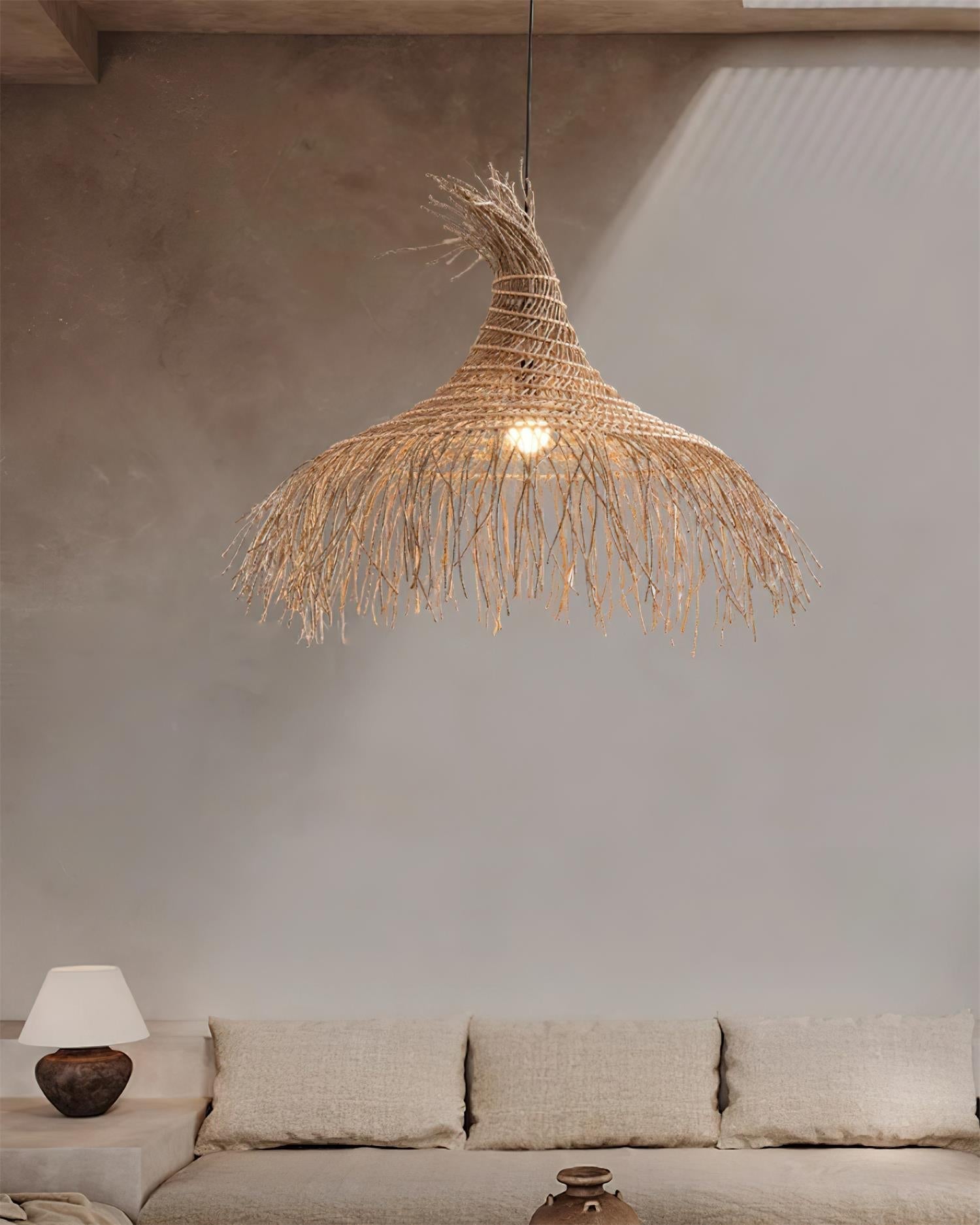 Suspension Avec Abat-jour en Rotin Tissé à la Main Style Bohème Naturel - Neutralighting