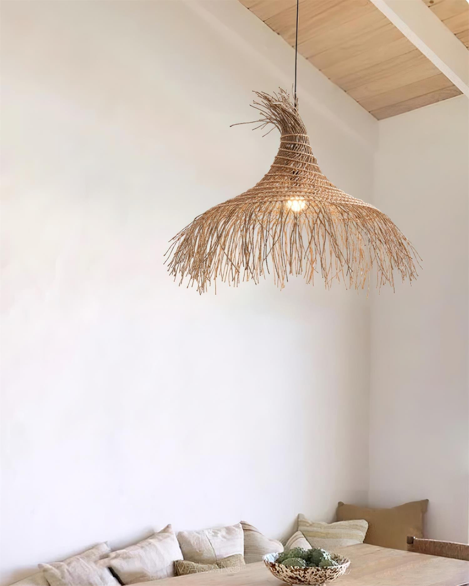 Suspension Avec Abat-jour en Rotin Tissé à la Main Style Bohème Naturel - Neutralighting