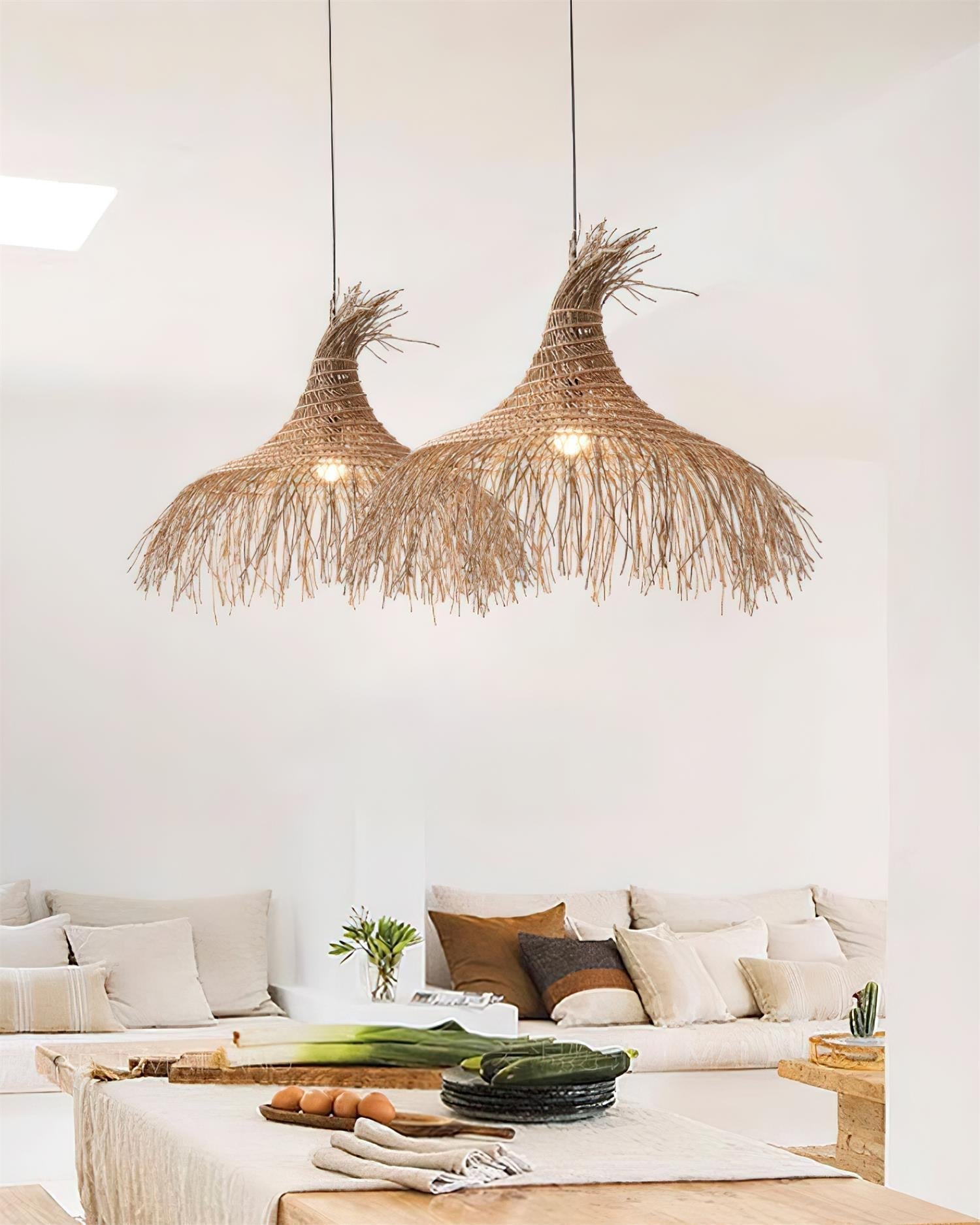 Suspension Avec Abat-jour en Rotin Tissé à la Main Style Bohème Naturel - Neutralighting