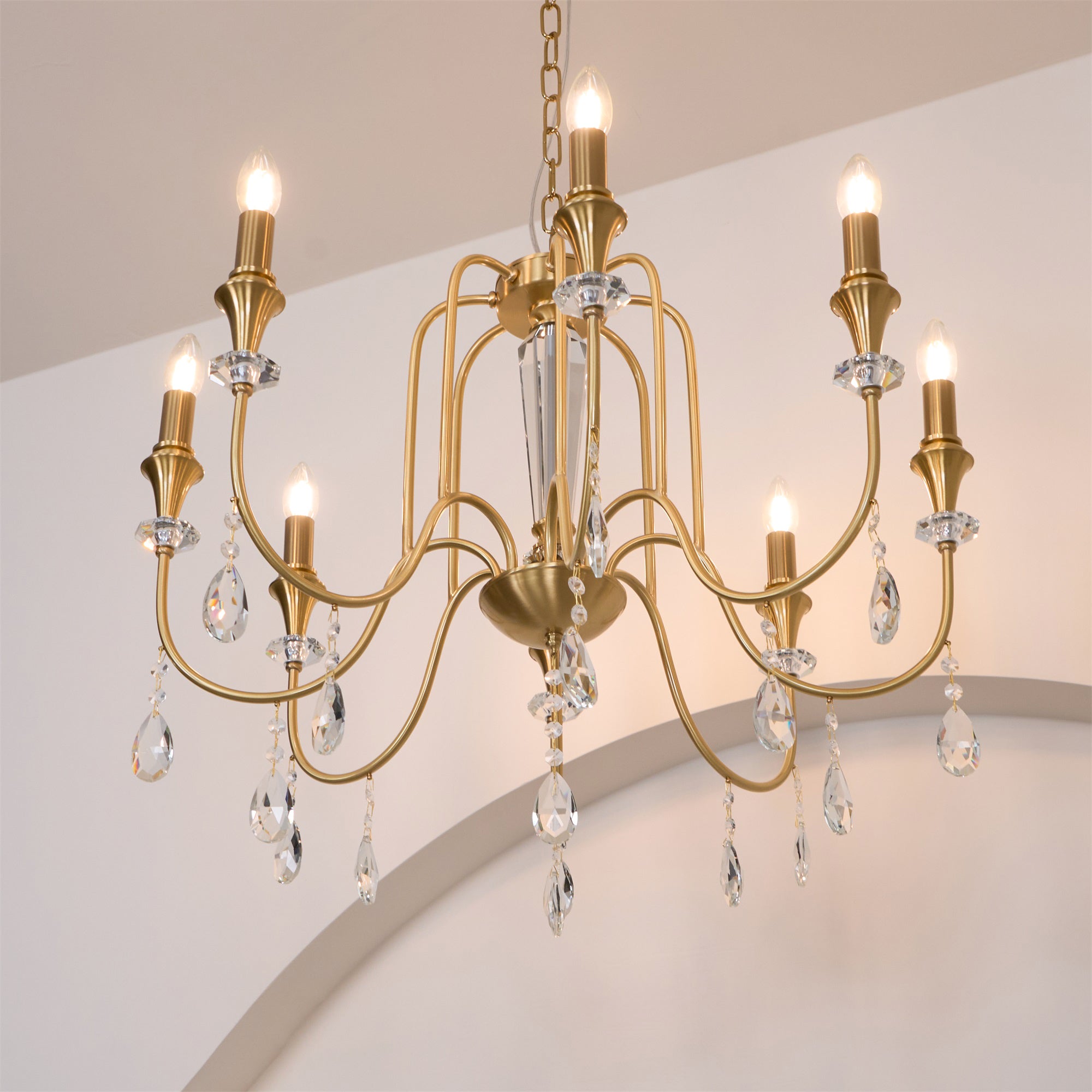 Ercararis Vintage Industrial Brass Crystal Chandelier - Lamp Copper