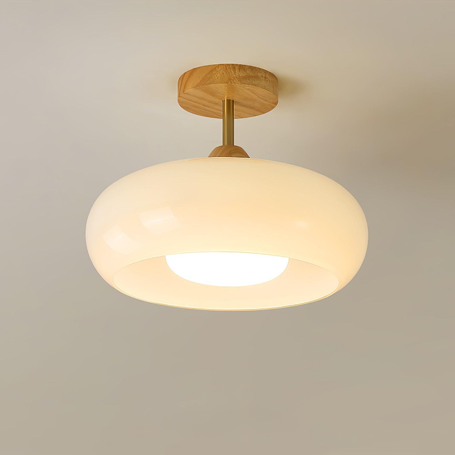 Solara Plafonnier en verre et bois avec abat-jour coloré - Neutralighting