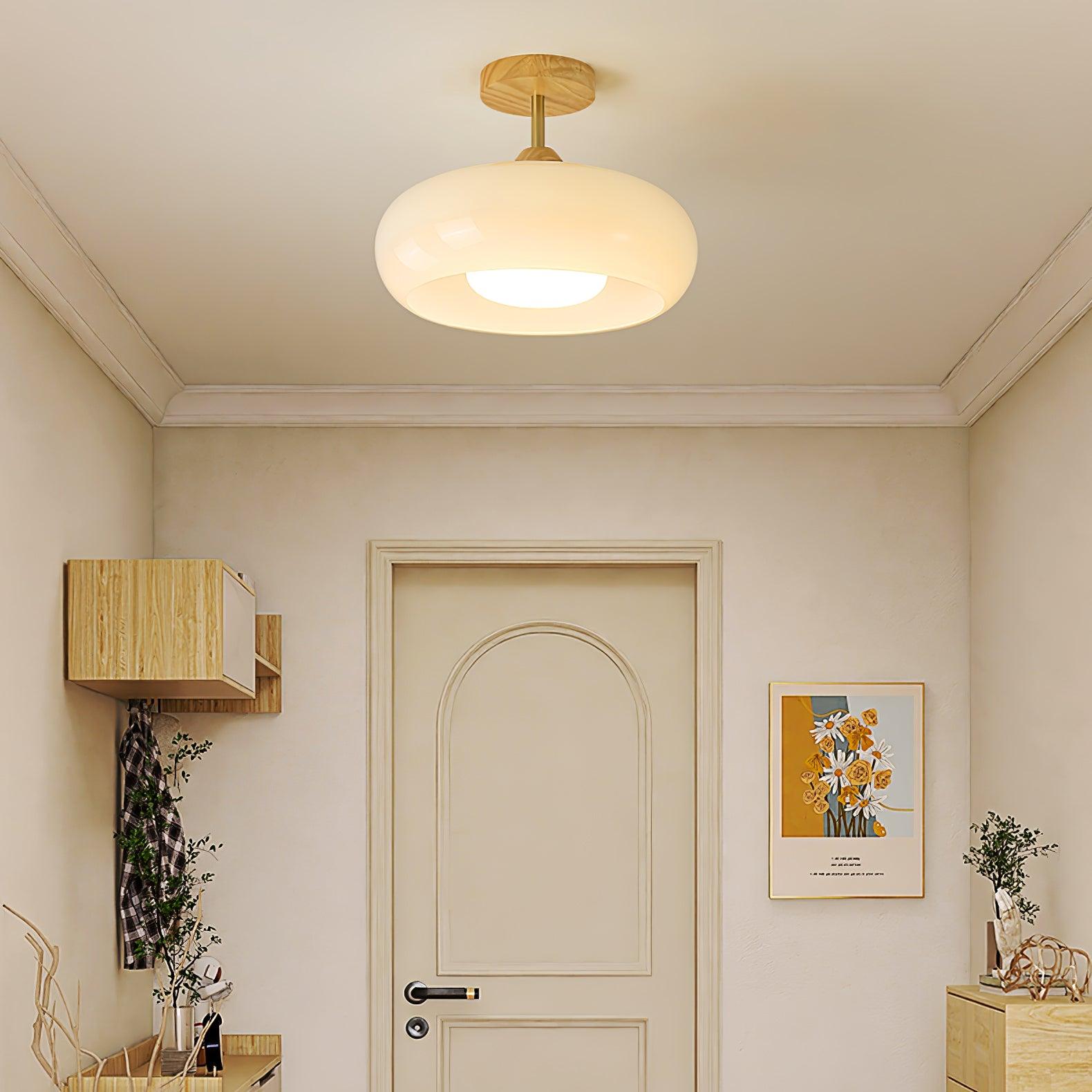Charlotte Plafonnier Encastré en Verre, Bois, Orange & Blanc - Neutralighting