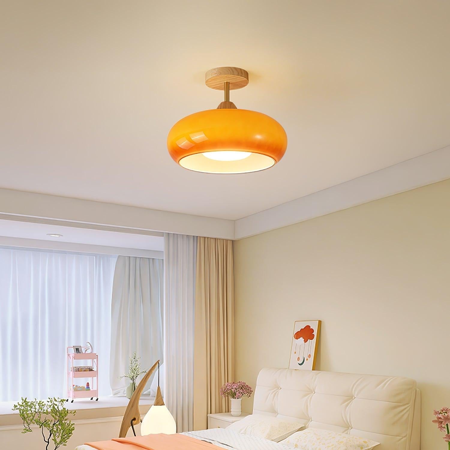 Charlotte Plafonnier Encastré en Verre, Bois, Orange & Blanc - Neutralighting