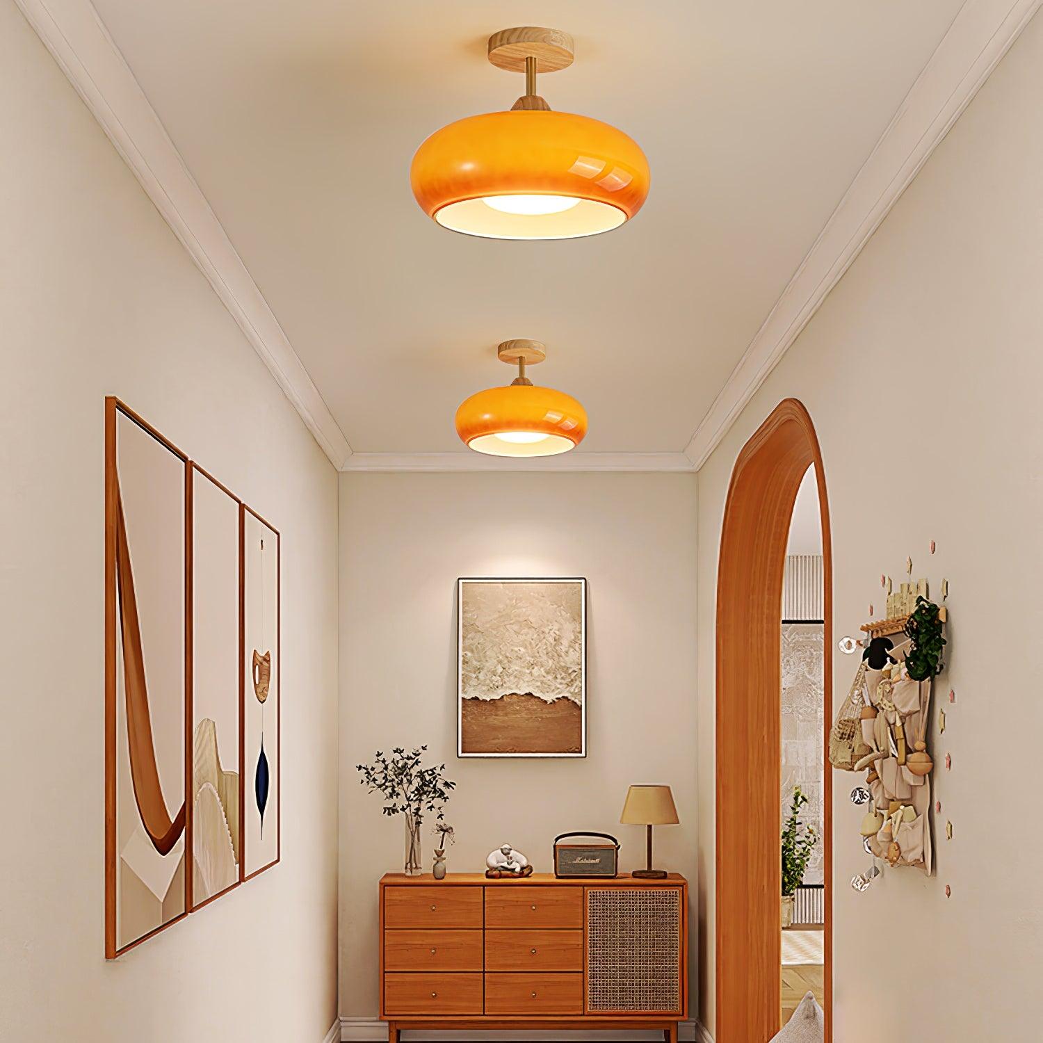 Solara Plafonnier en verre et bois avec abat-jour coloré - Neutralighting