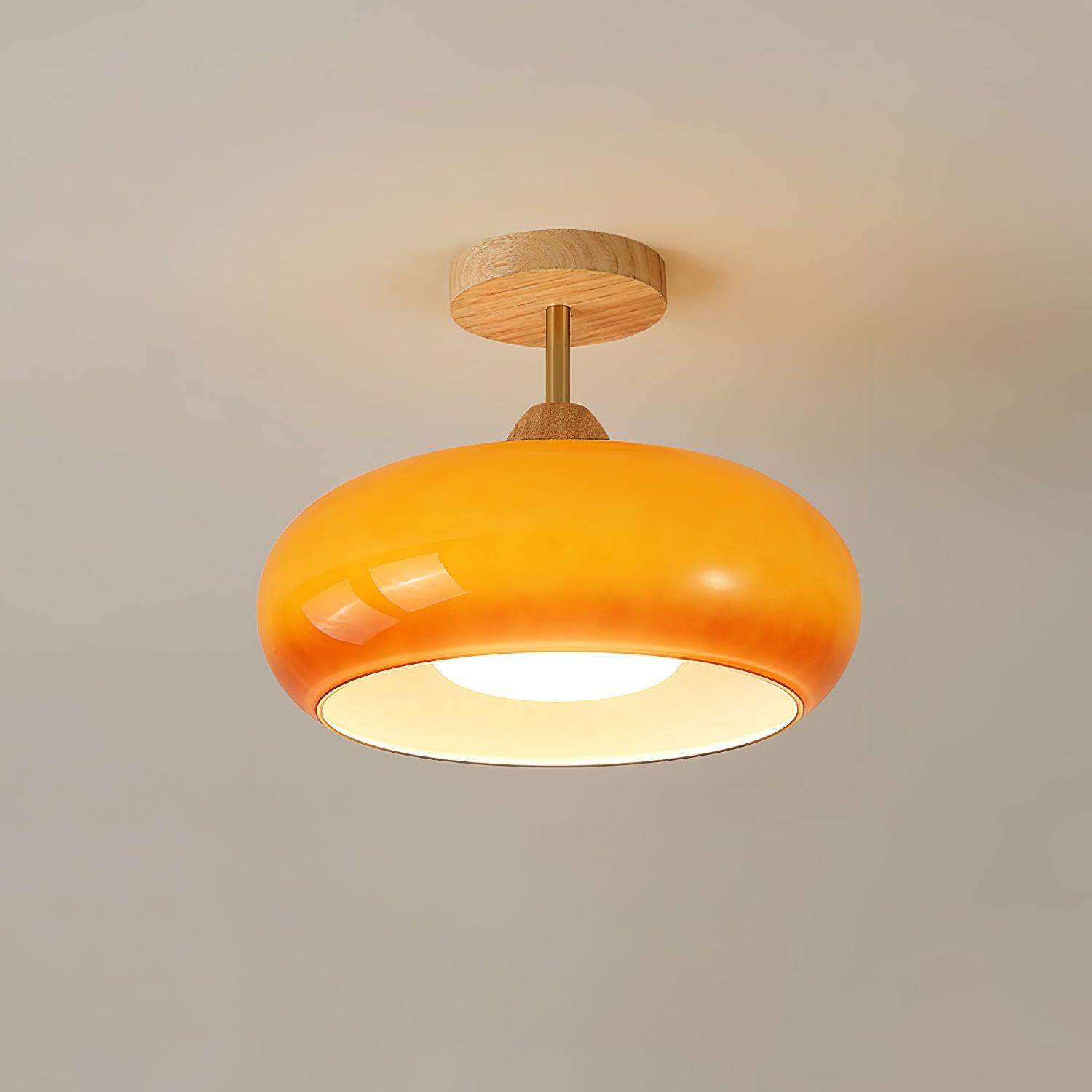 Charlotte Plafonnier Encastré en Verre, Bois, Orange & Blanc - Neutralighting