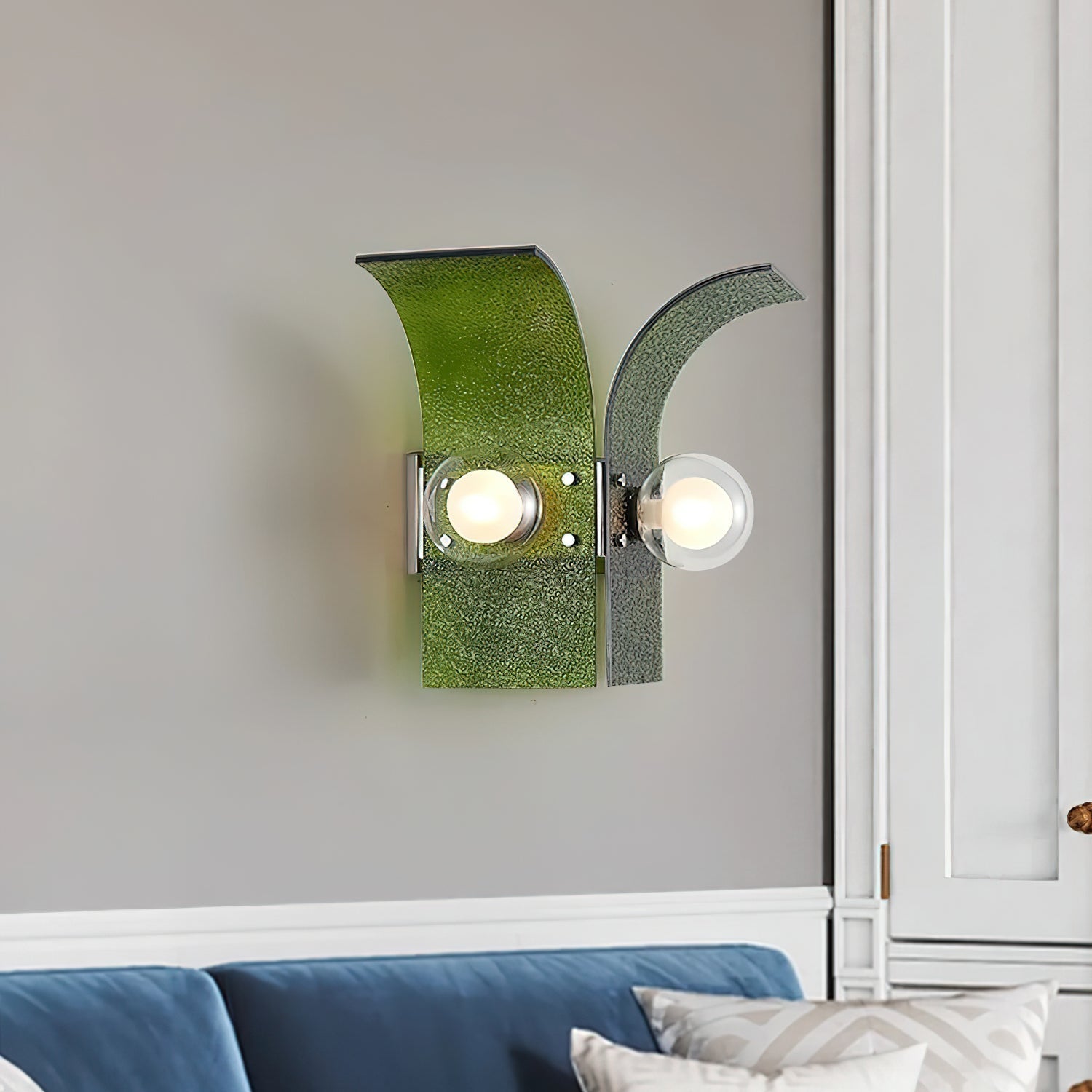 Virelli Applique Murale Panneaux en Verre Texturé Deux Globes Art Déco - Neutralighting
