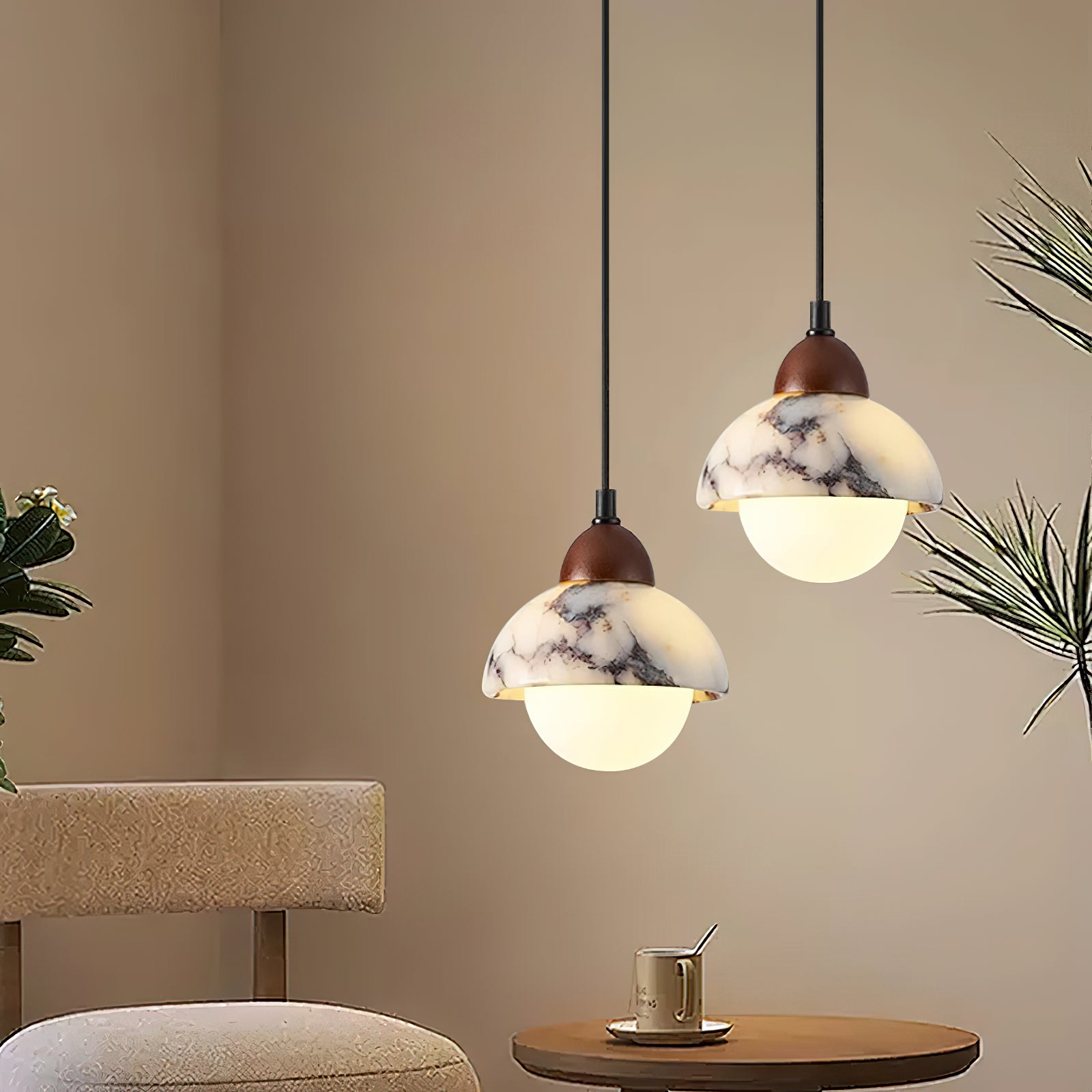 Vilaeisra Modern Minimalist Wooden Marble Pendant Lamp - Lamp Copper