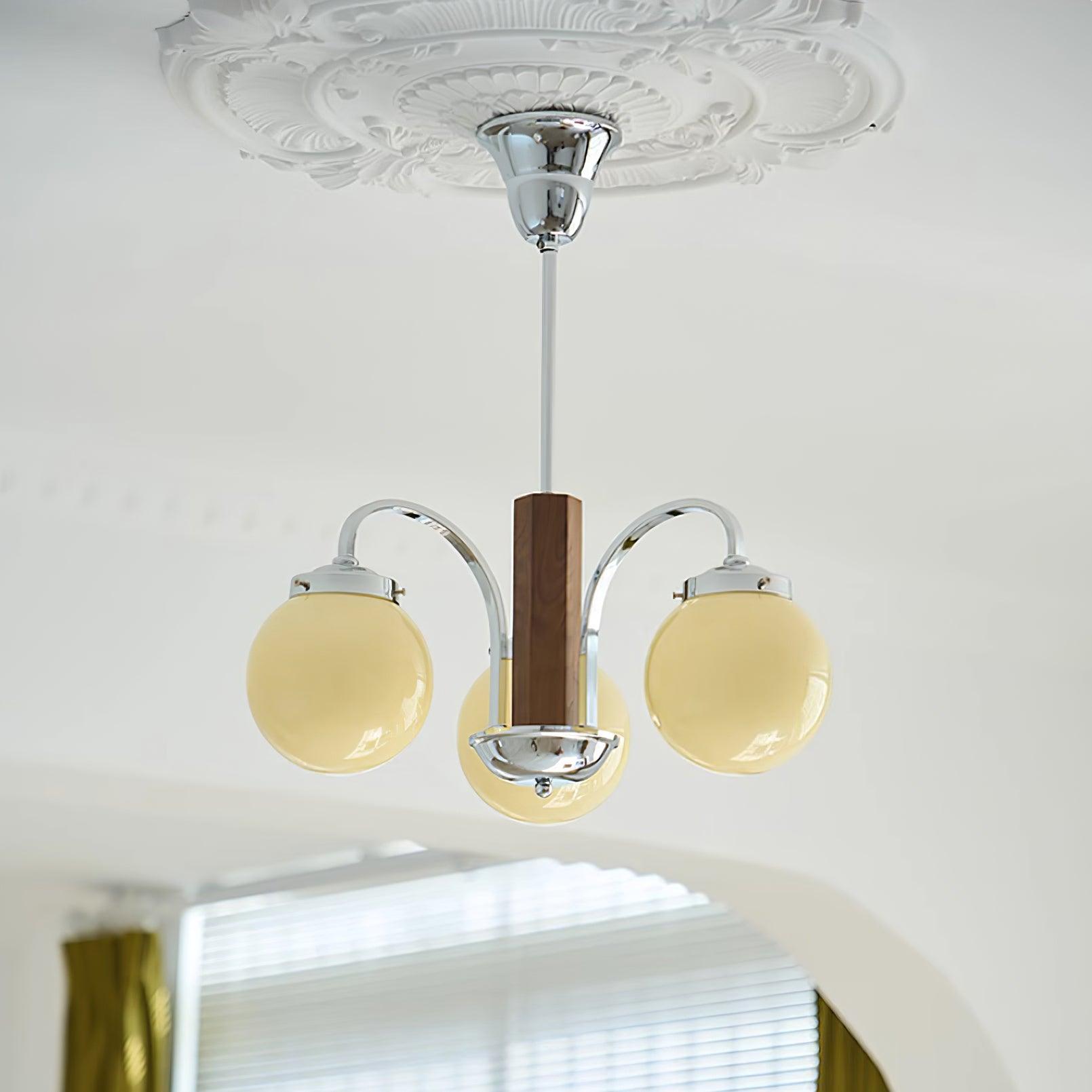 Polaris Chandelier Chrome Wood Six-Arm - Letslighting