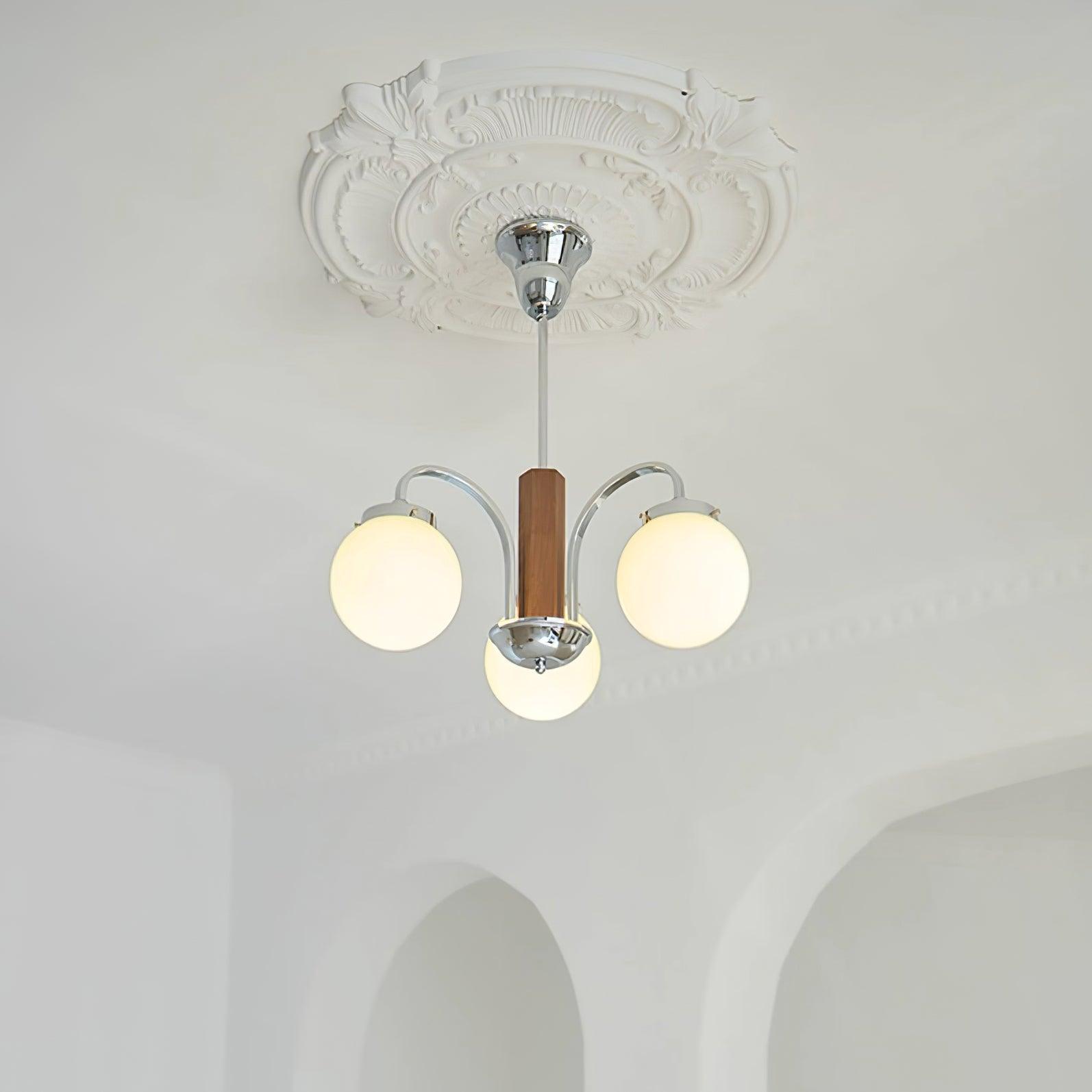 Polaris Chandelier Chrome Wood Six-Arm - Letslighting
