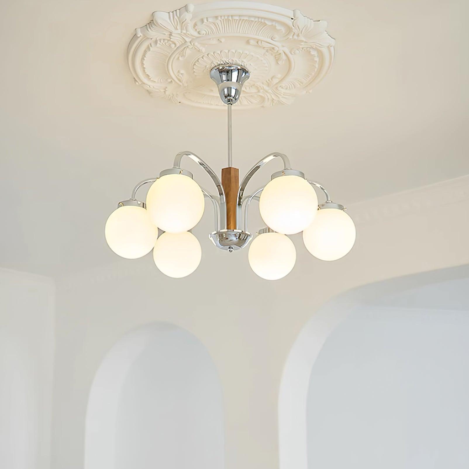 Polaris Chandelier Chrome Wood Six-Arm - Letslighting