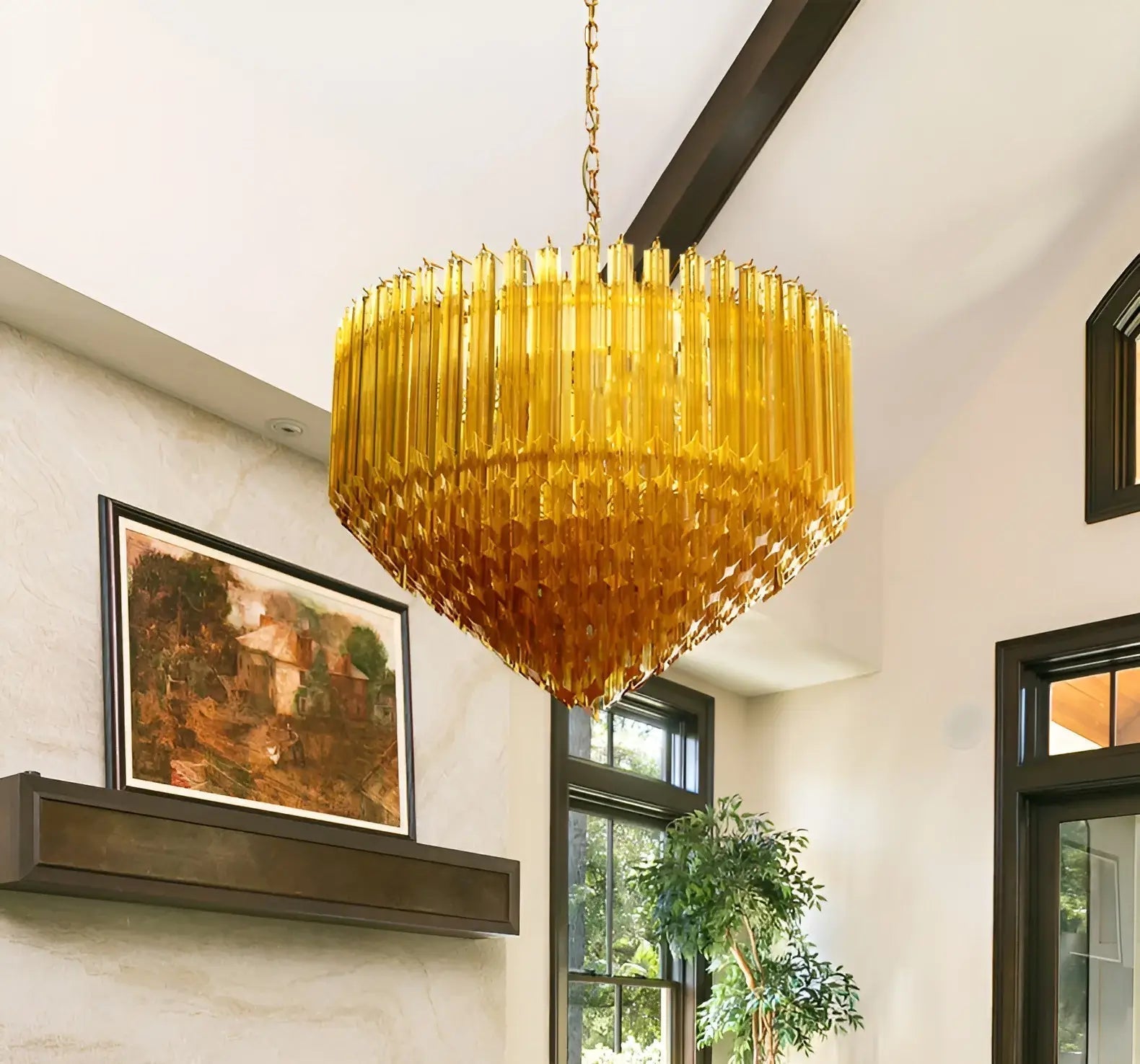 Aurora Chandelier Amber Murano Glass Prism Grand Art - Letslighting