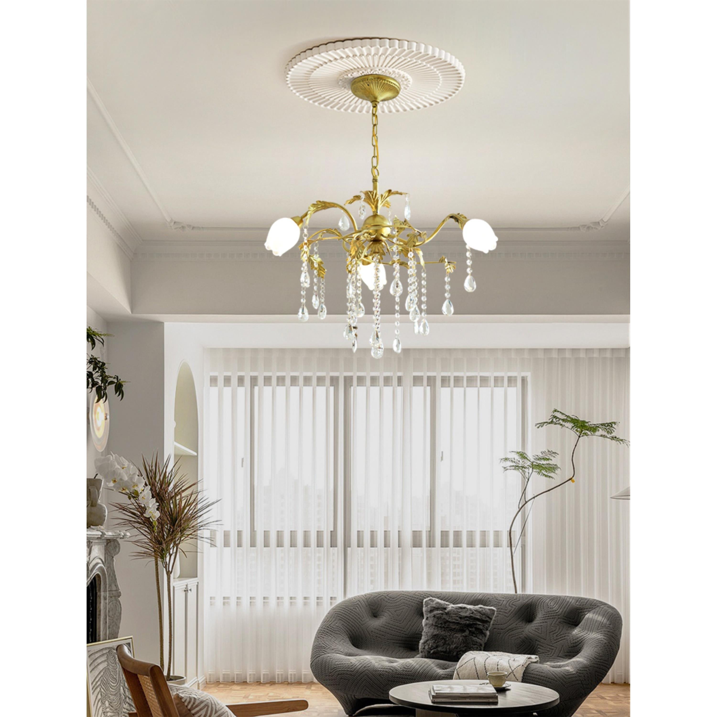 Vasorus Vintage Industrial Brass Crystal Chandelier - Lamp Copper