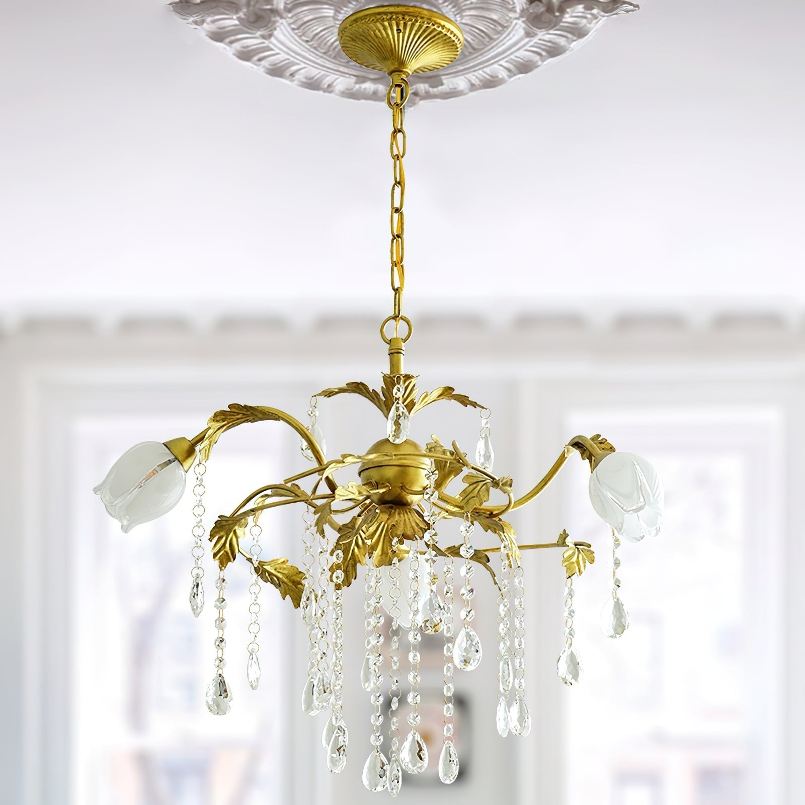 Vasorus Vintage Industrial Brass Crystal Chandelier - Lamp Copper