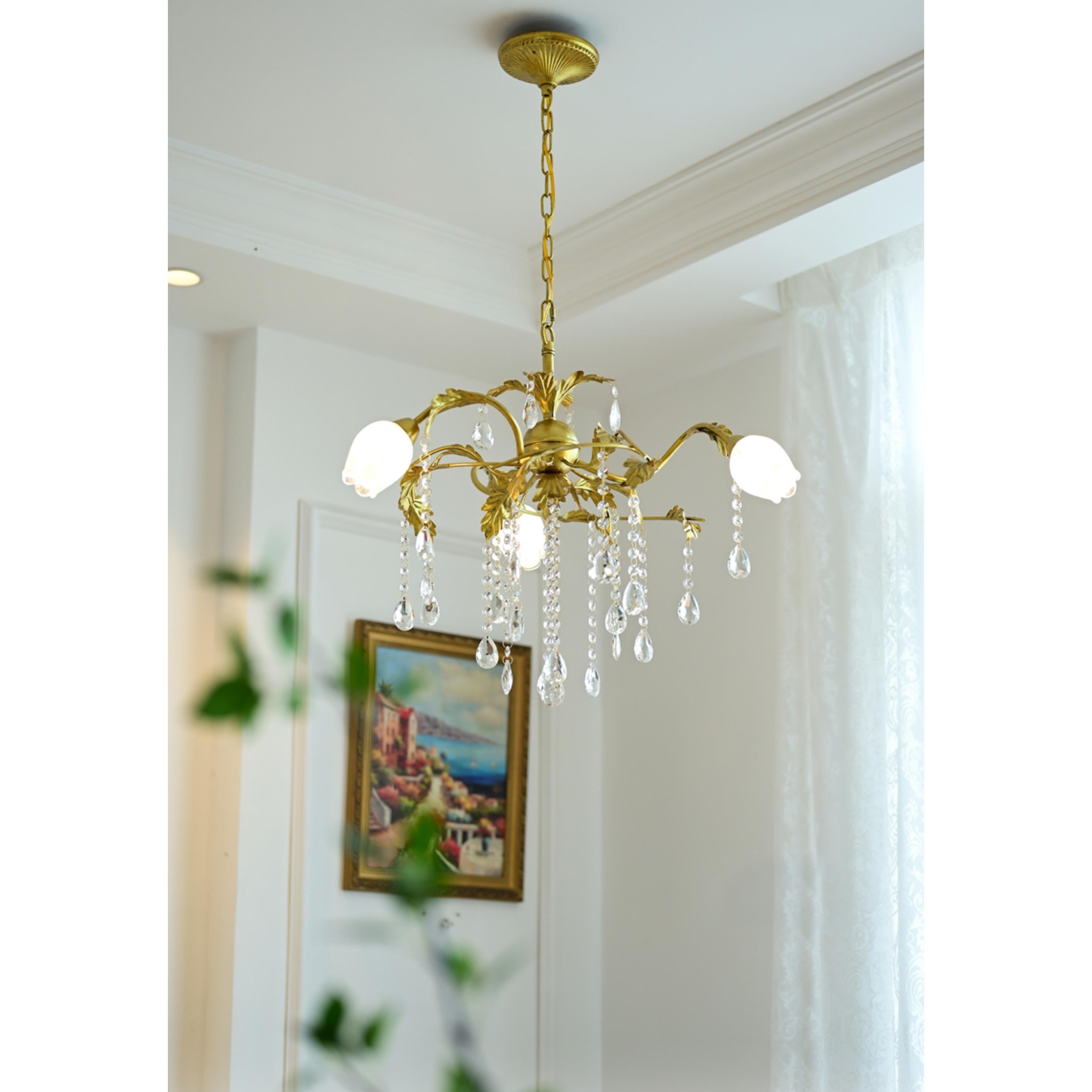 Vasorus Vintage Industrial Brass Crystal Chandelier - Lamp Copper