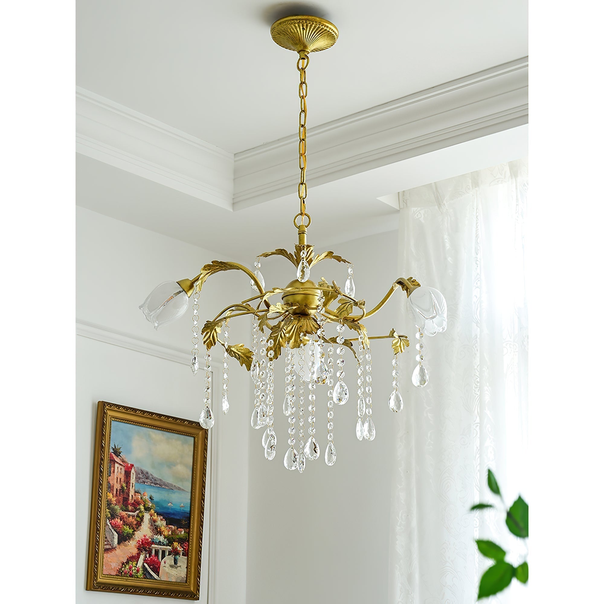Vasorus Vintage Industrial Brass Crystal Chandelier - Lamp Copper