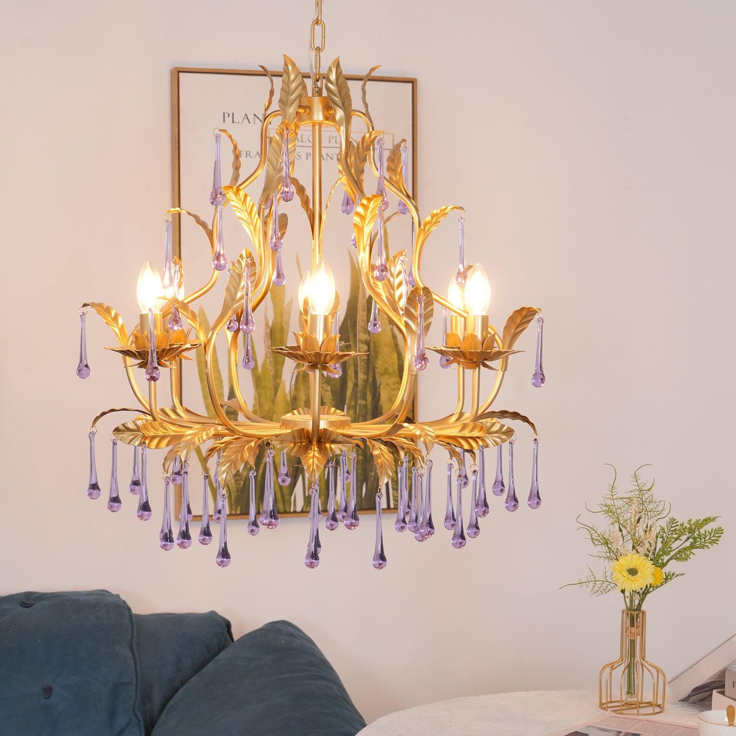 Ilvenel Postmodern Luxury Birdcage Purple Glass Chandelier - Lamp Copper