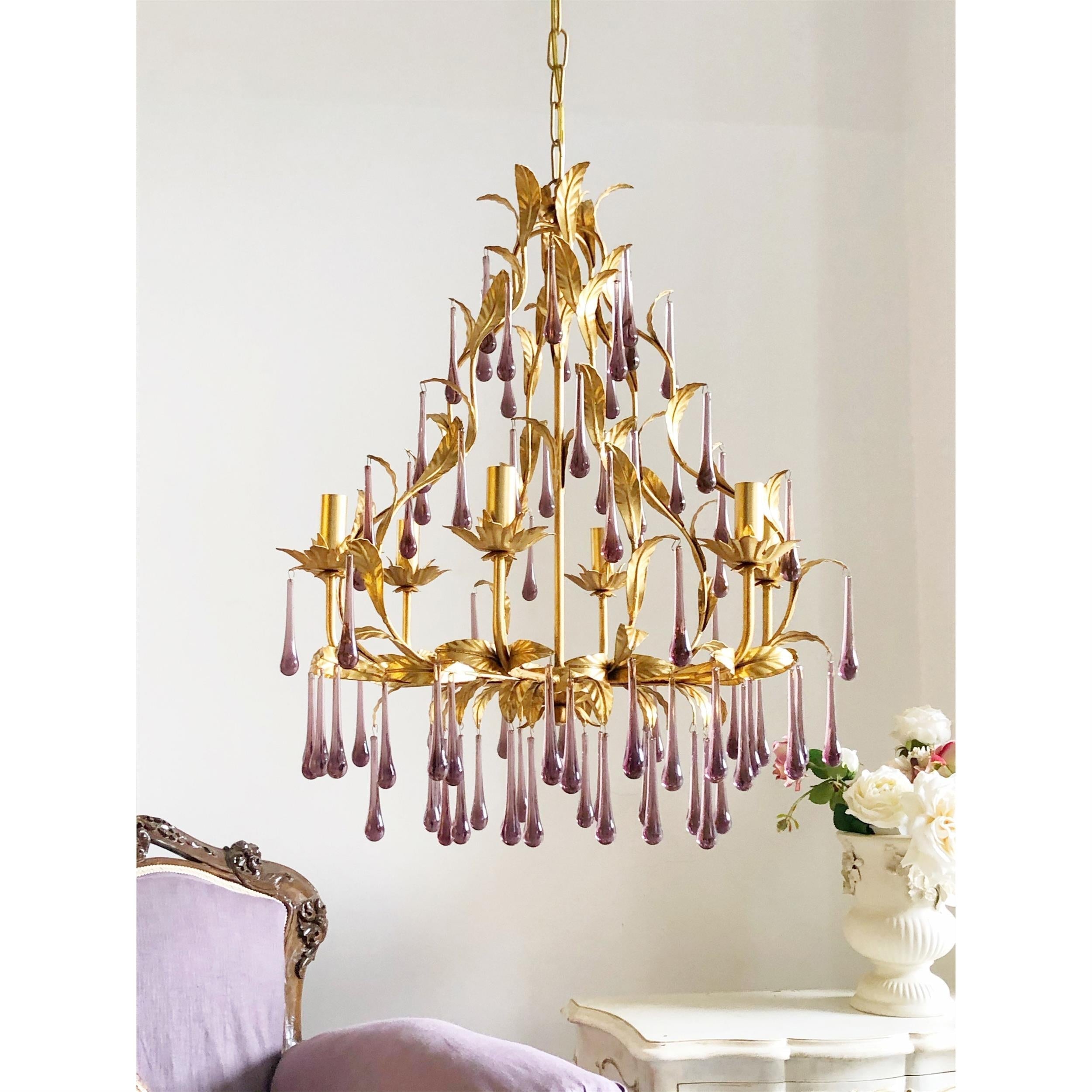 Ilvenel Postmodern Luxury Birdcage Purple Glass Chandelier - Lamp Copper