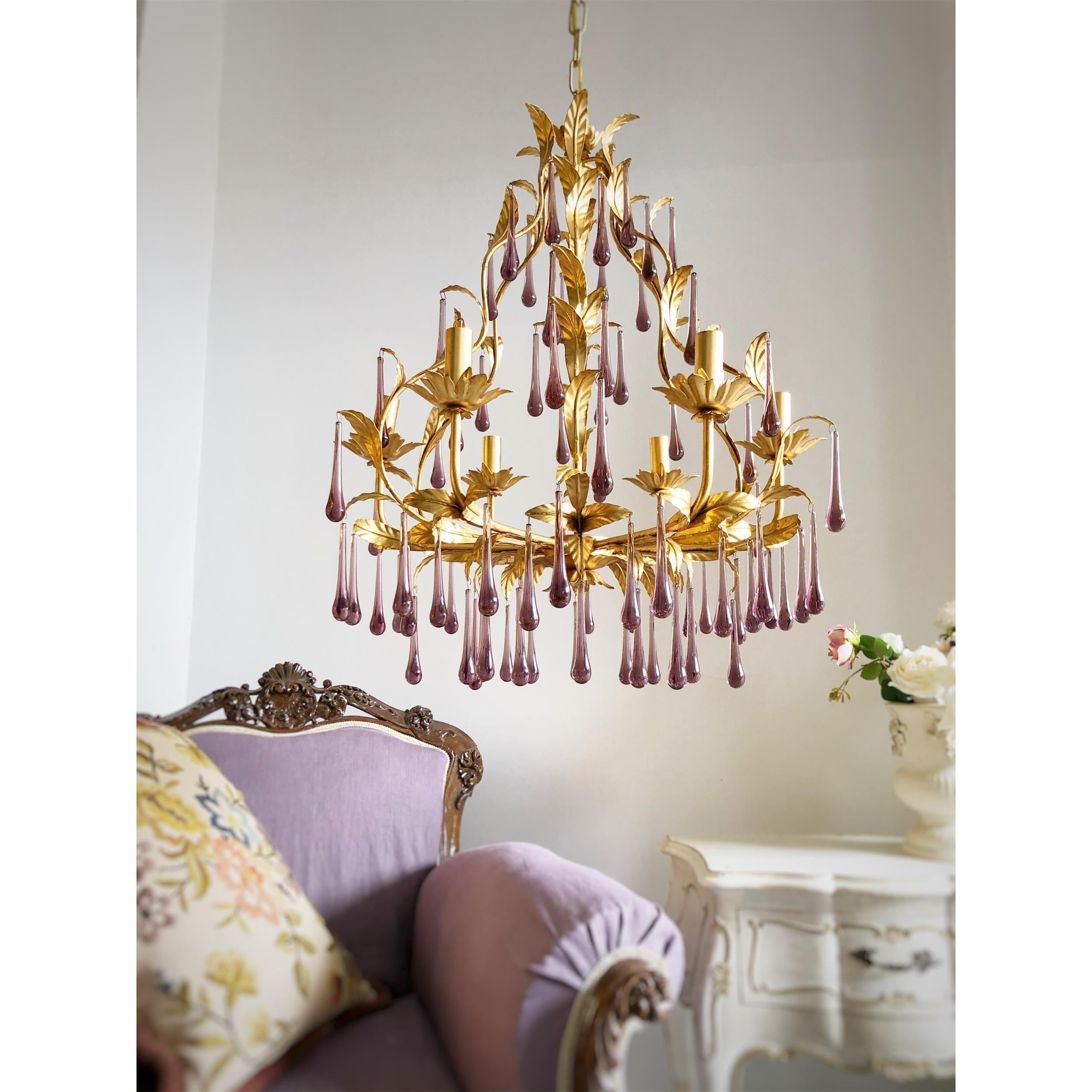 Ilvenel Postmodern Luxury Birdcage Purple Glass Chandelier - Lamp Copper