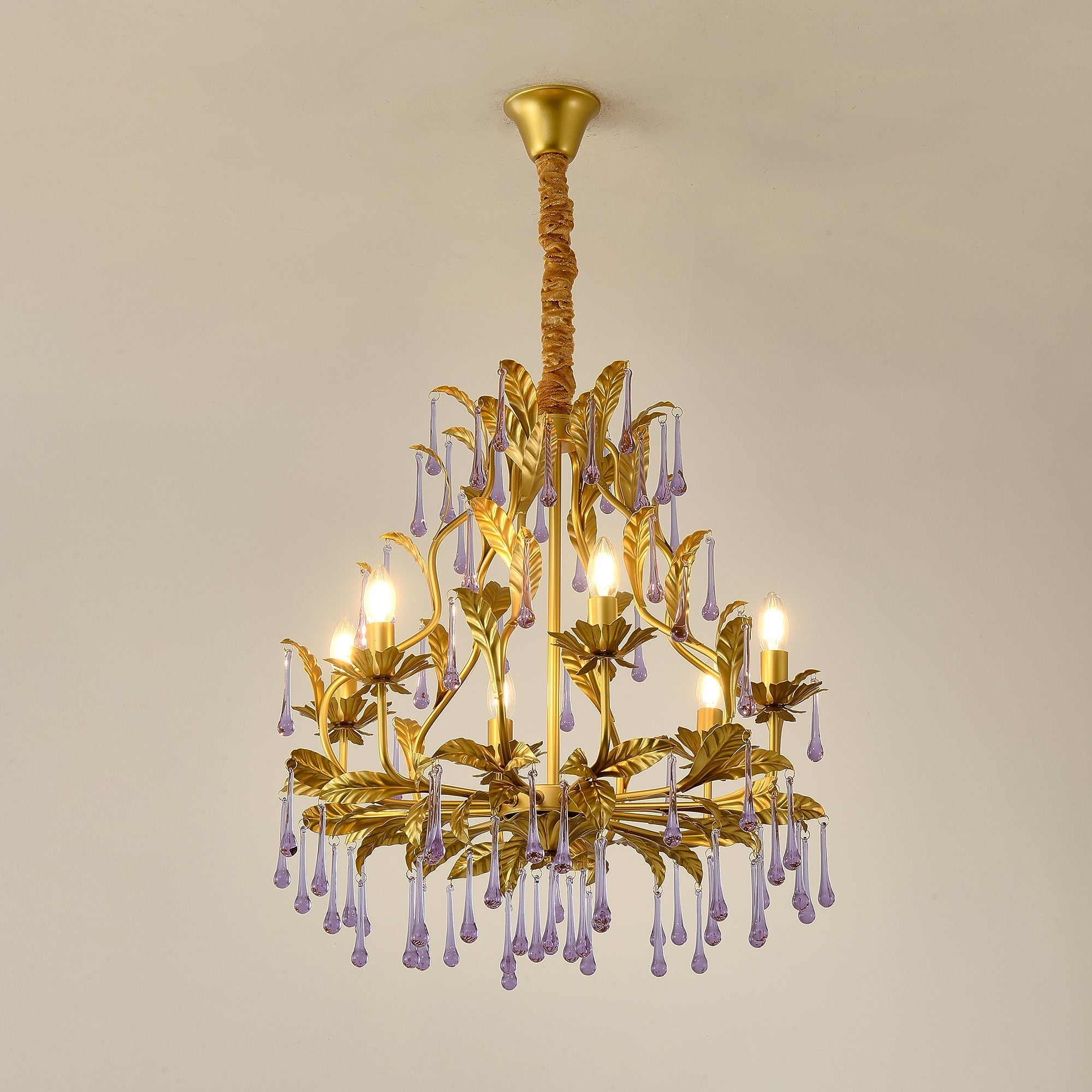 Ilvenel Postmodern Luxury Birdcage Purple Glass Chandelier - Lamp Copper