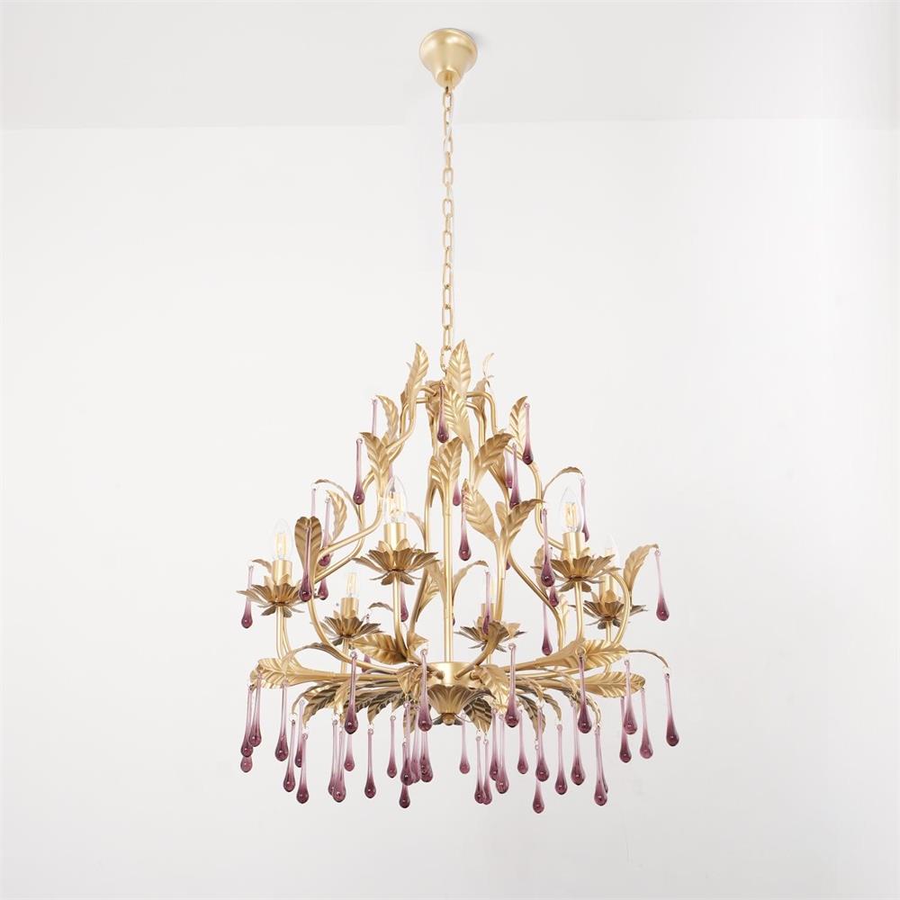 Ilvenel Postmodern Luxury Birdcage Purple Glass Chandelier - Lamp Copper