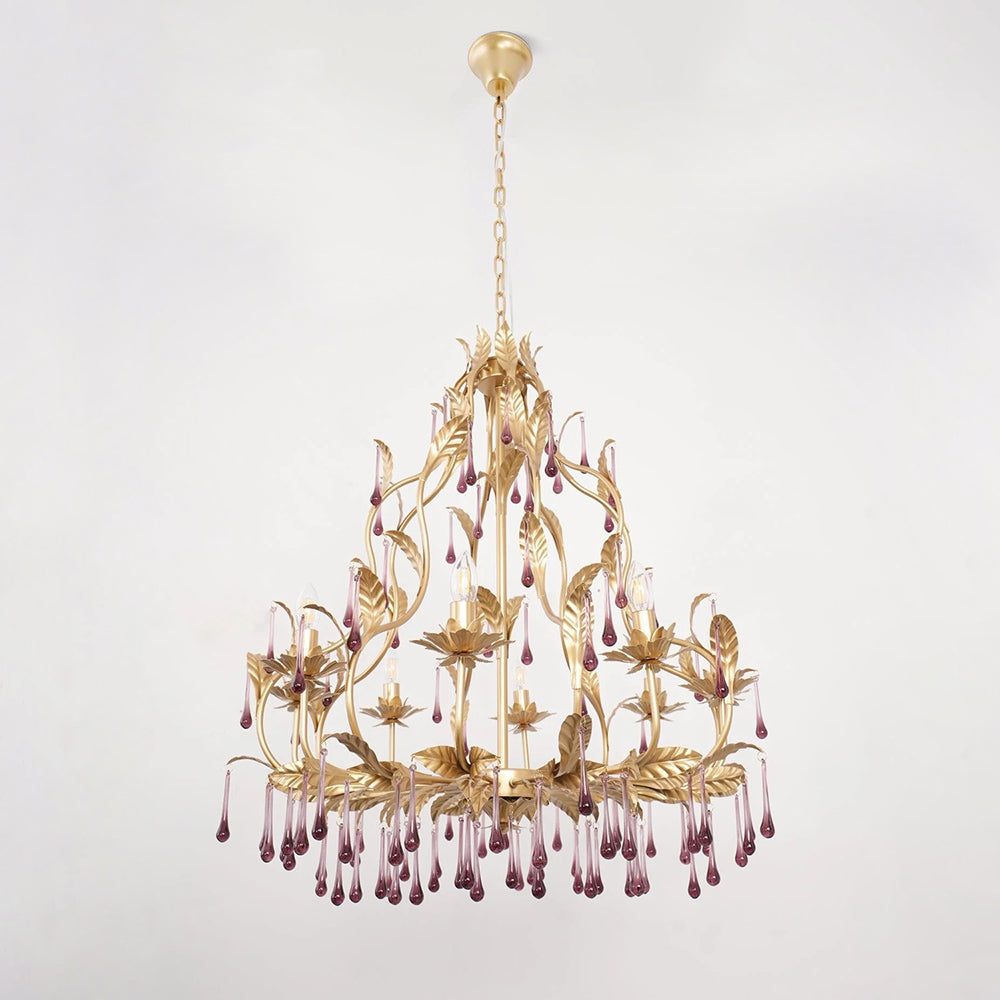 Ilvenel Postmodern Luxury Birdcage Purple Glass Chandelier - Lamp Copper