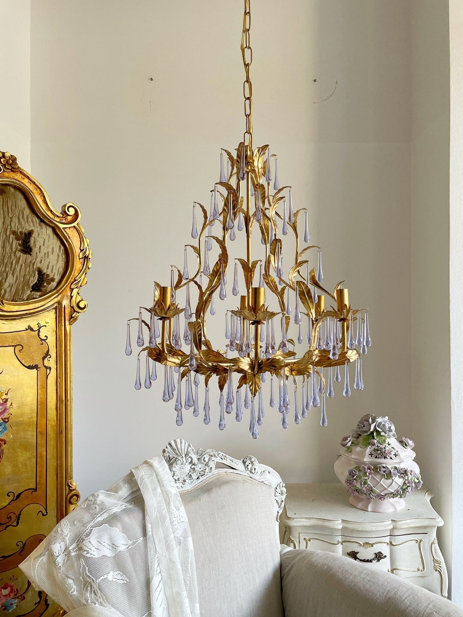 Ilvenel Postmodern Luxury Birdcage Purple Glass Chandelier - Lamp Copper