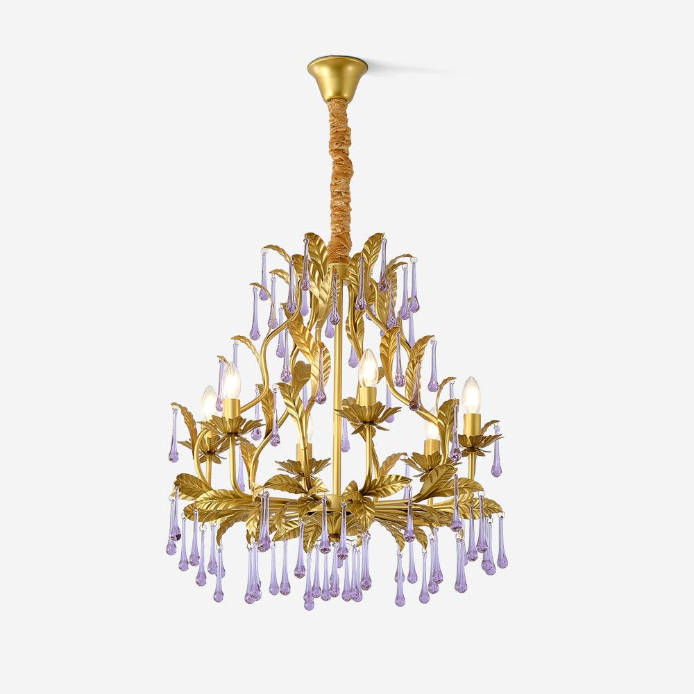 Murano Lustre Gouttes de Cristal Violet Feuilles Dorées - Neutralighting