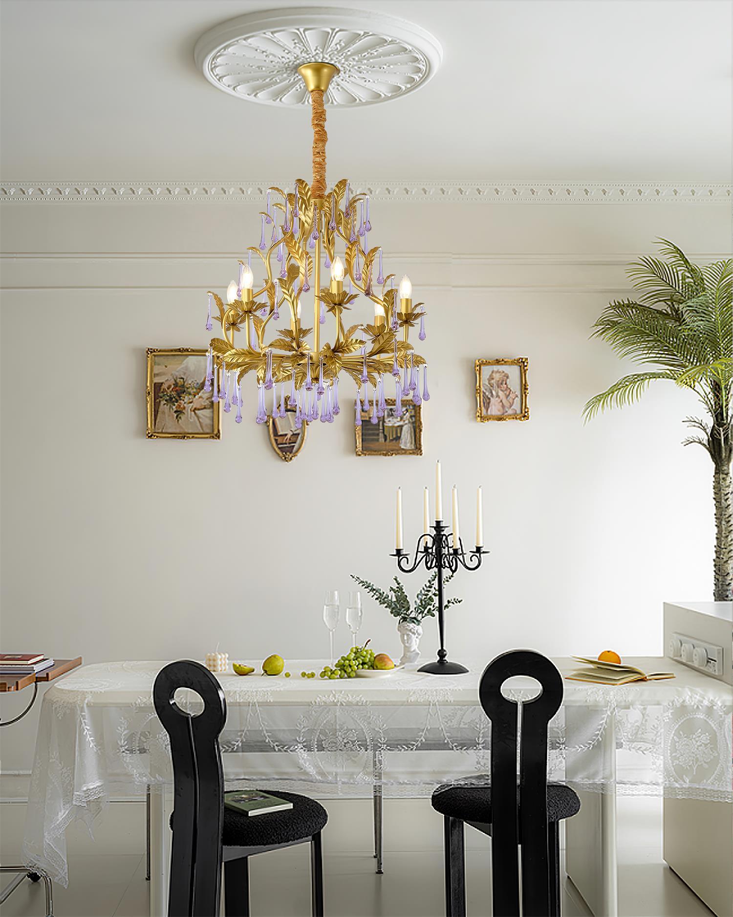 Lustra Lustre Murano Violet Feuilles Dorées Cristal Élégance - Neutralighting
