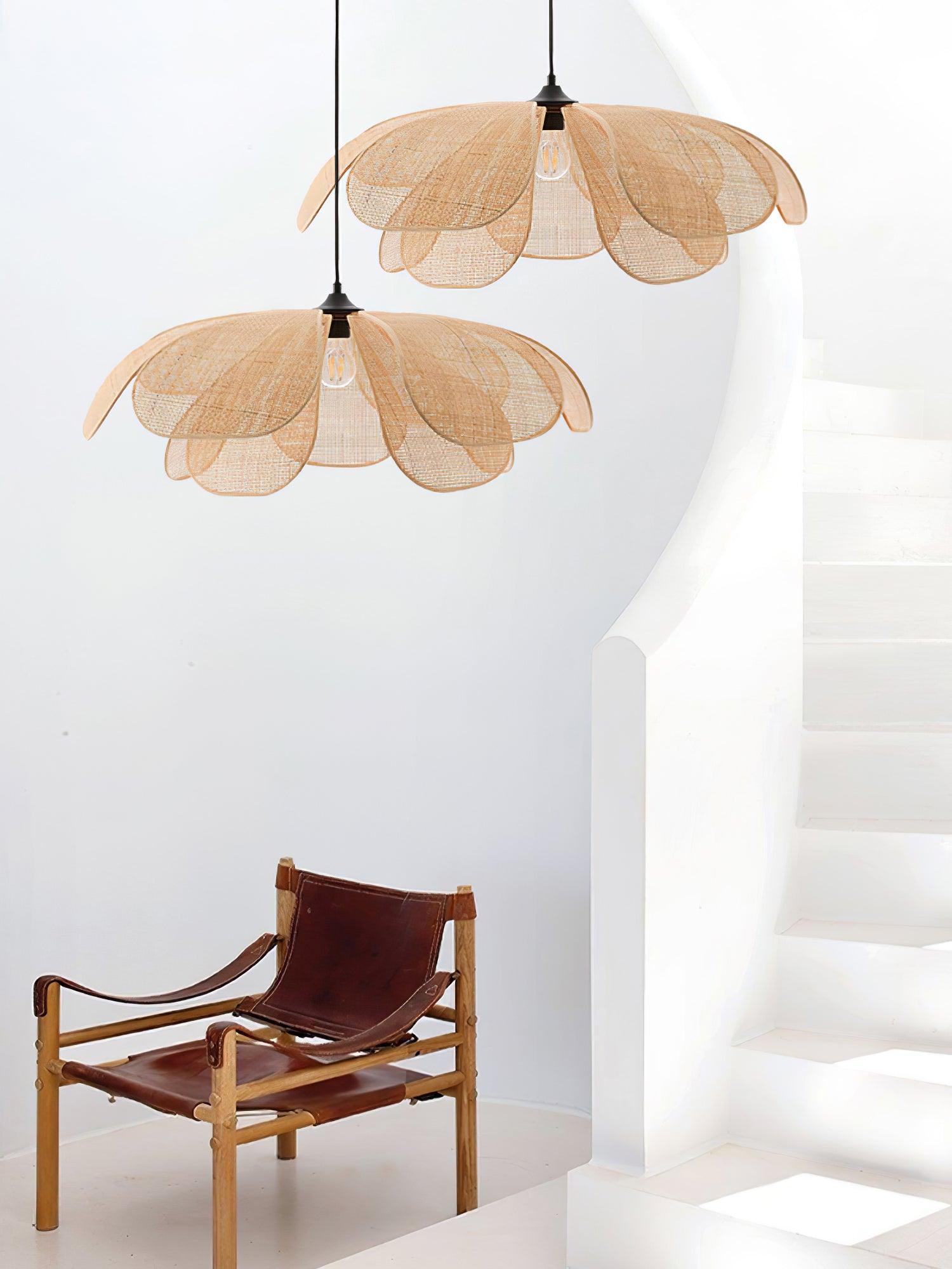 Eloria Lustra Lampe Suspendue Rattan Forme Pétale Élégante - Neutralighting