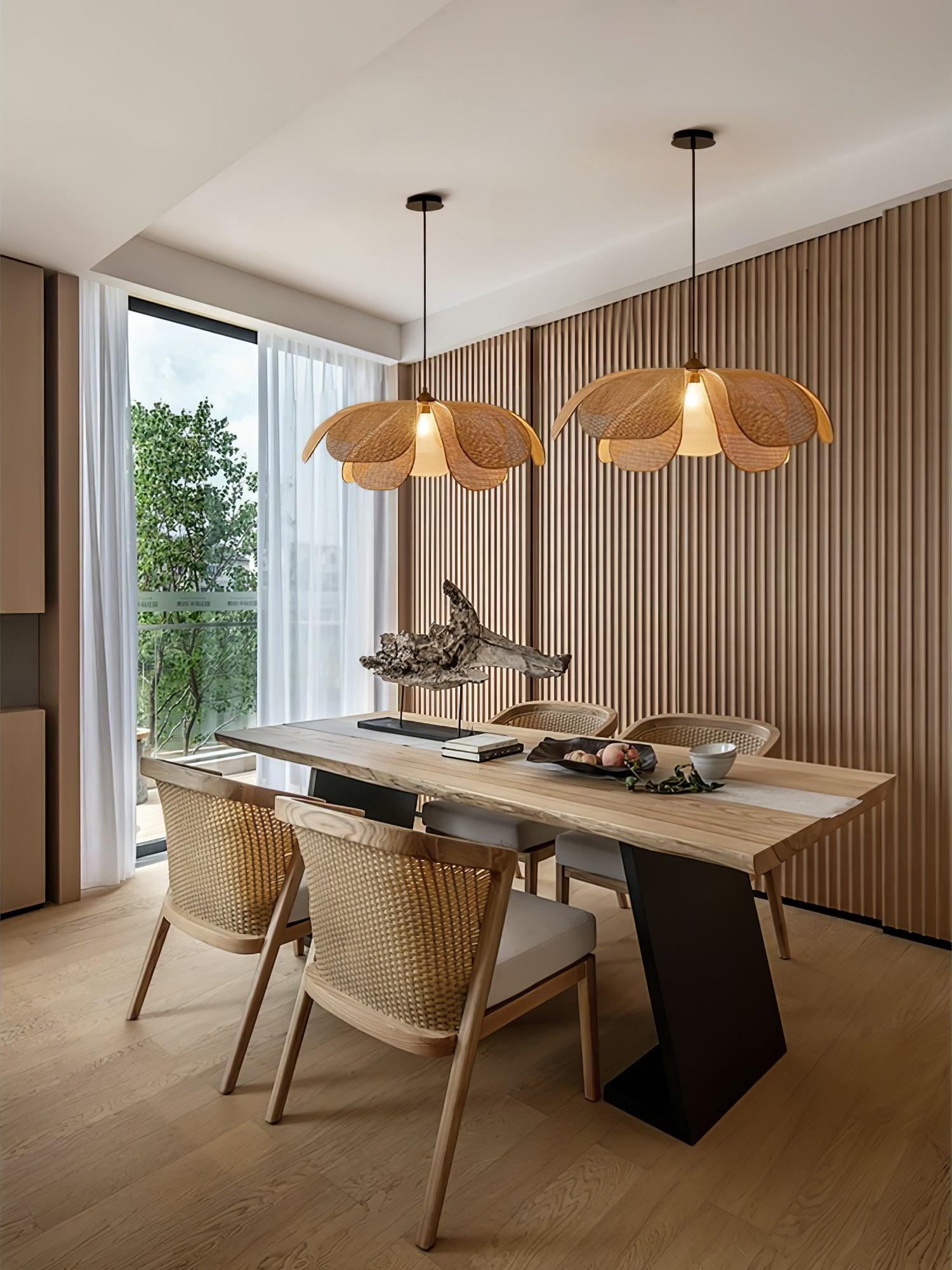 Eloria Lustra Lampe Suspendue Rattan Forme Pétale Élégante - Neutralighting