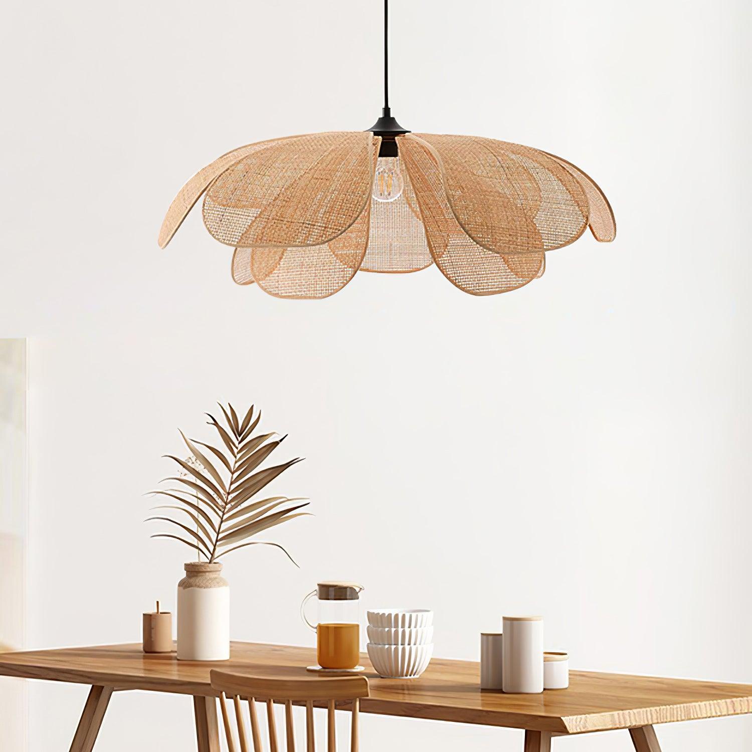 Eloria Lustra Lampe Suspendue Rattan Forme Pétale Élégante - Neutralighting