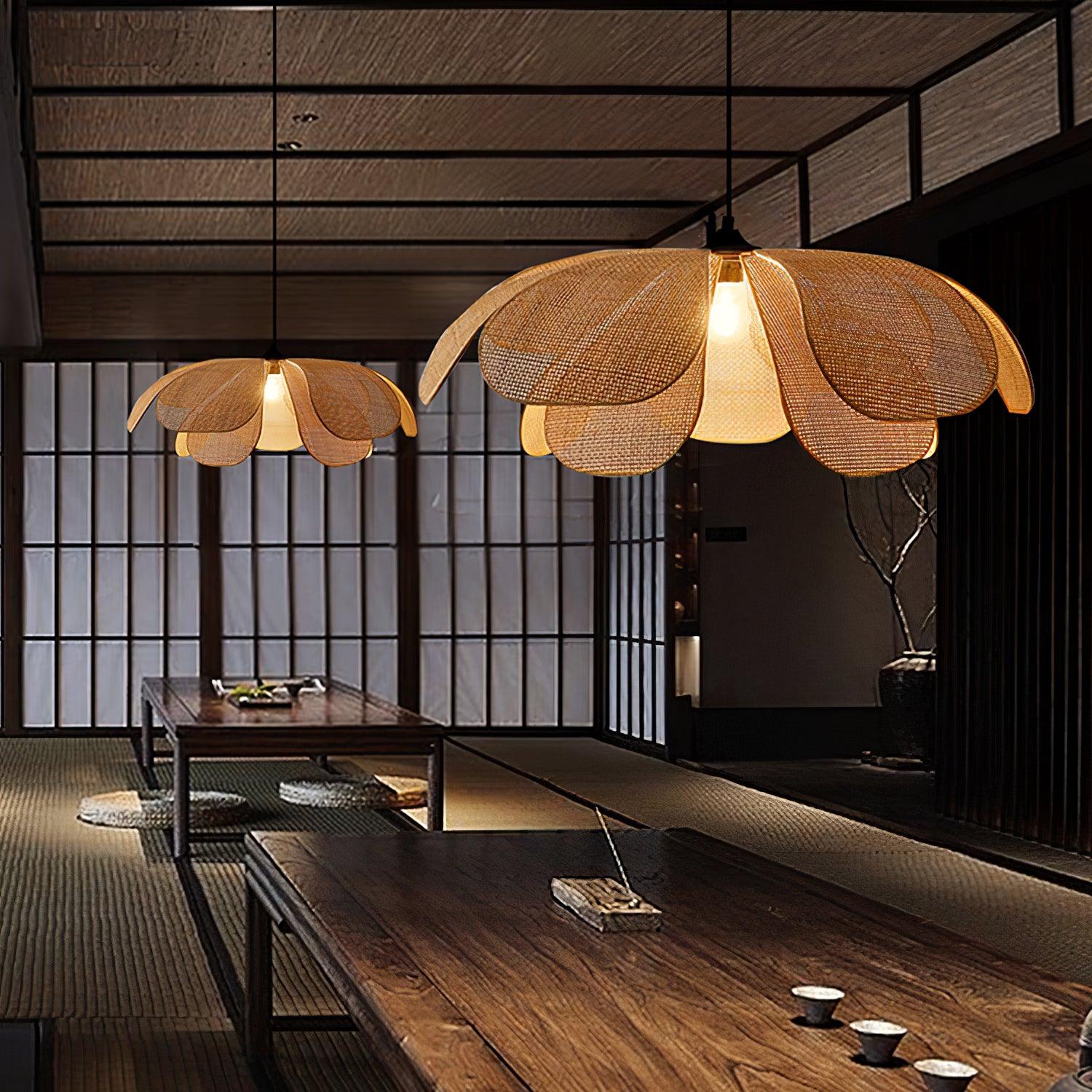Eloria Lustra Lampe Suspendue Rattan Forme Pétale Élégante - Neutralighting