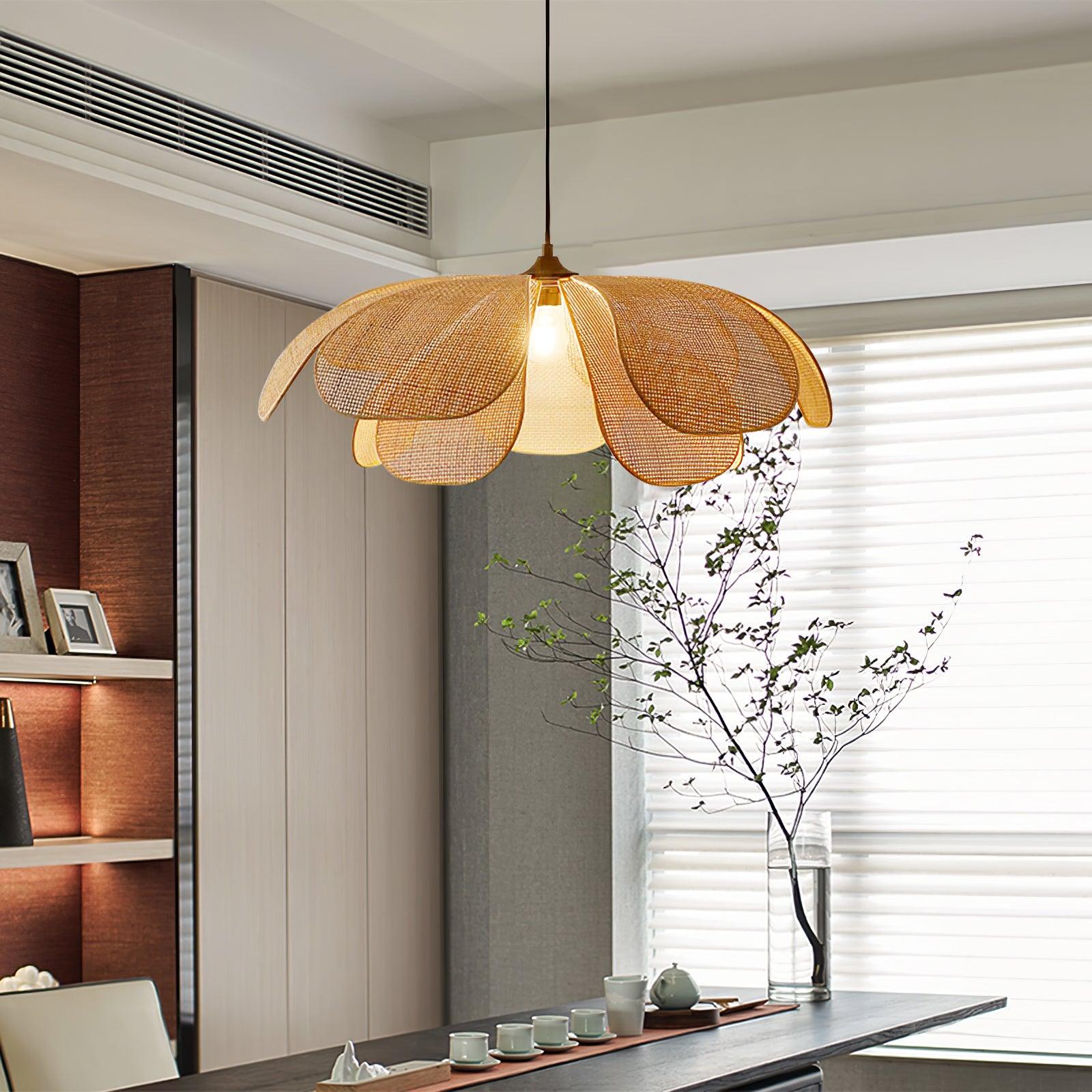Eloria Lustra Lampe Suspendue Rattan Forme Pétale Élégante - Neutralighting