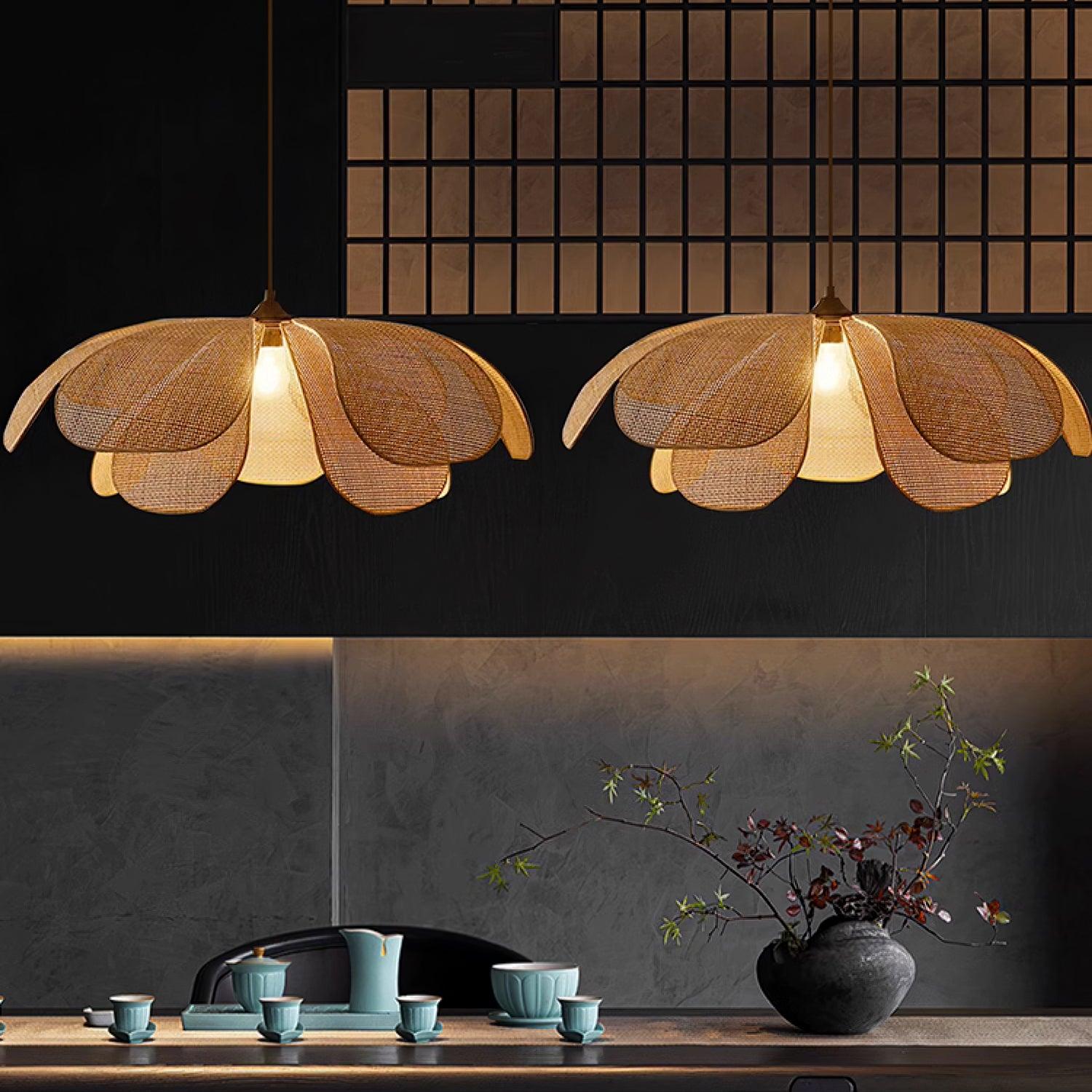 Eloria Lustra Lampe Suspendue Rattan Forme Pétale Élégante - Neutralighting