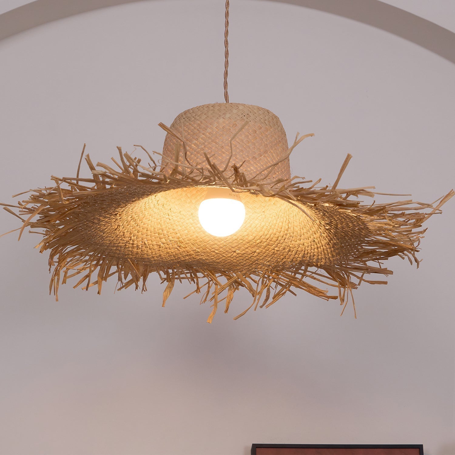 Rattan Straw Hat Pendant Light - Blowlighting
