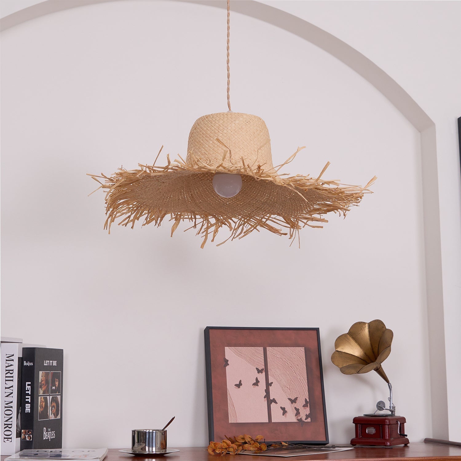 Rattan Straw Hat Pendant Light - Blowlighting