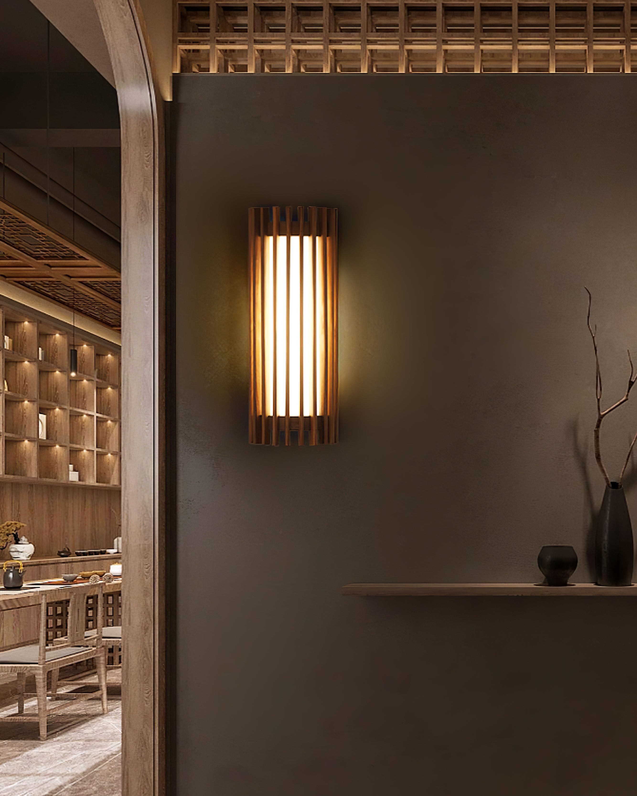 Veyno Lampe murale à lattes en bois - Neutralighting