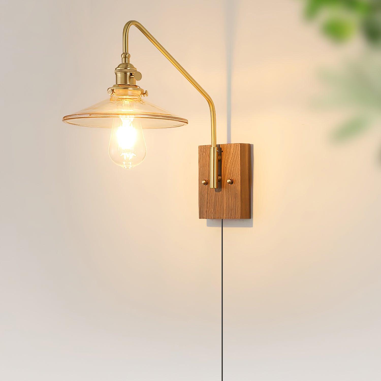 Haloen Applique murale rétro à brancher avec laiton, élégance française en noyer - Neutralighting
