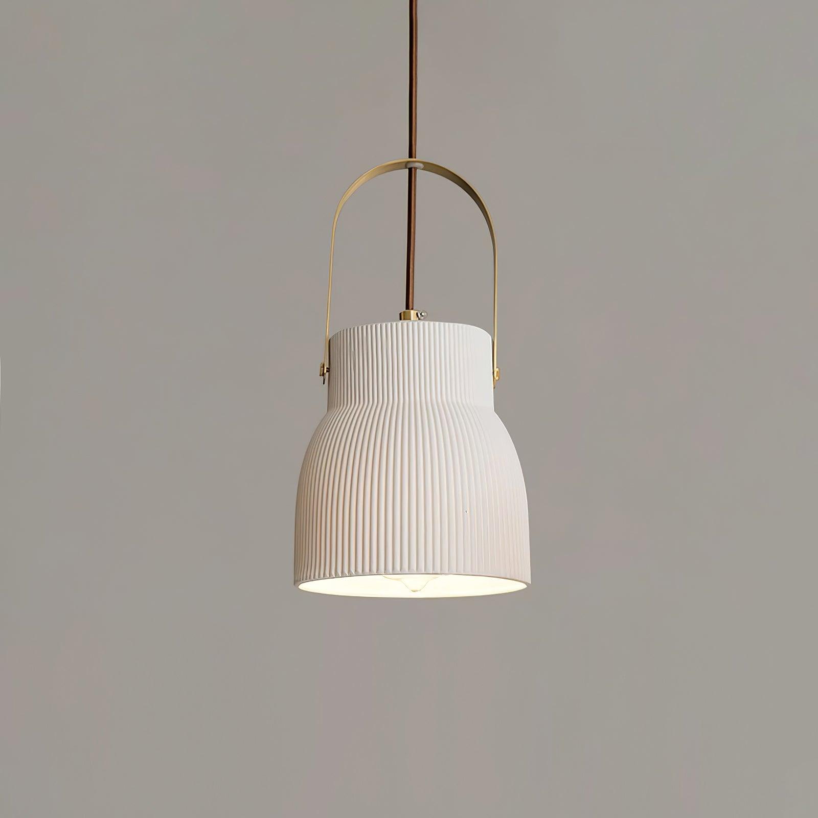 Eclipse Pendant Lamp Ribbed White Ceramic with Brass Handle - Neutralighting