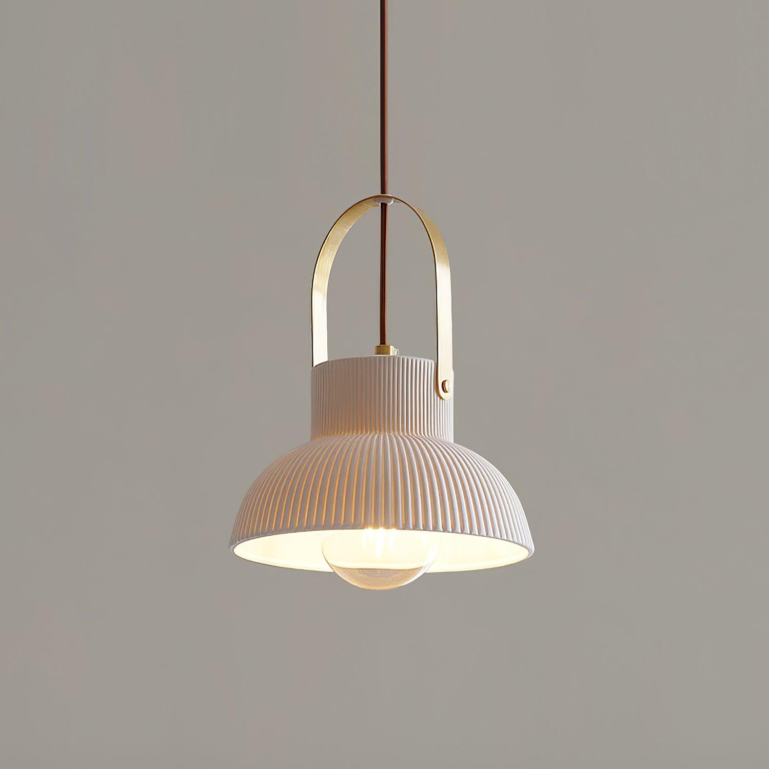 Eclipse Pendant Lamp Ribbed White Ceramic with Brass Handle - Neutralighting