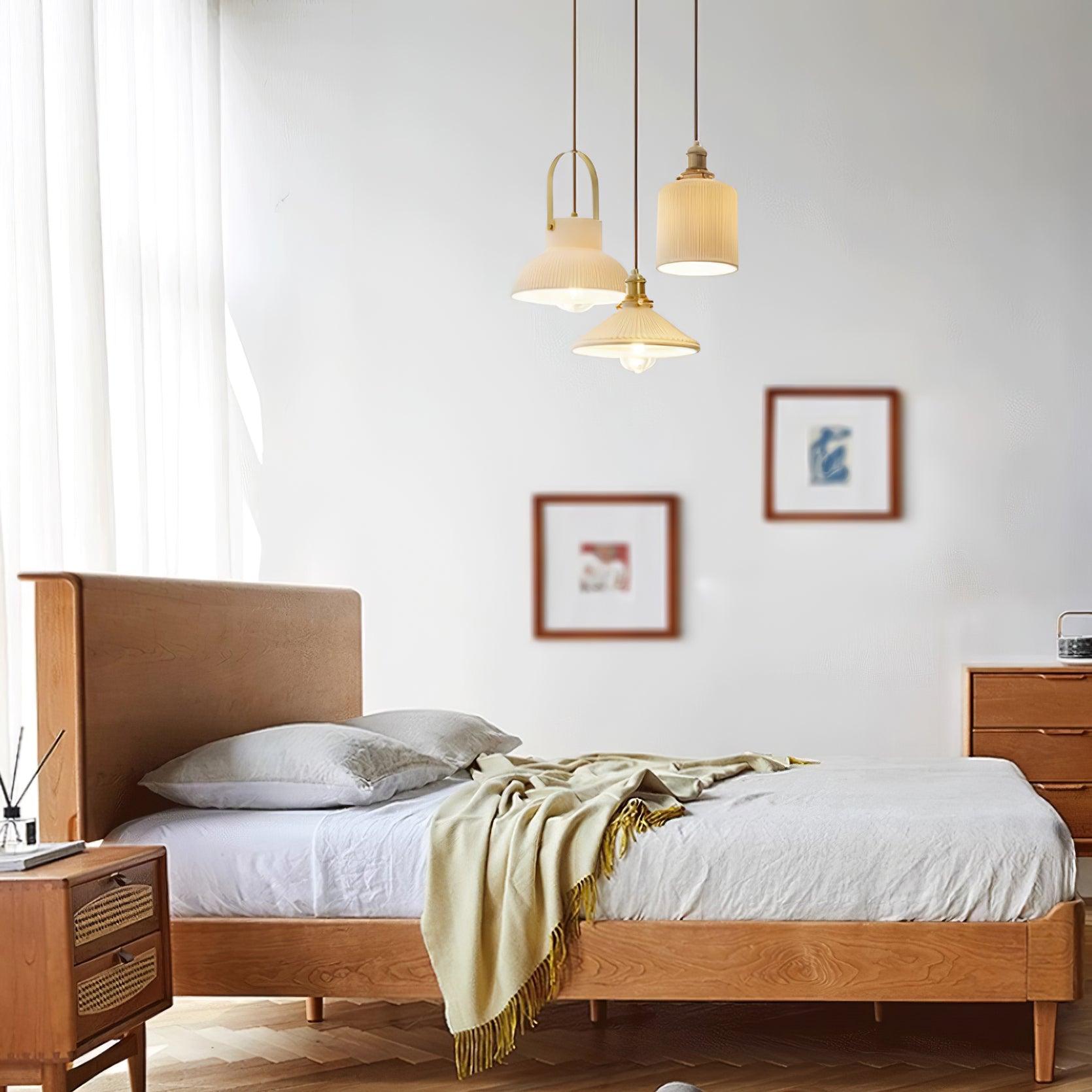 Eclipse Pendant Lamp Ribbed White Ceramic with Brass Handle - Neutralighting