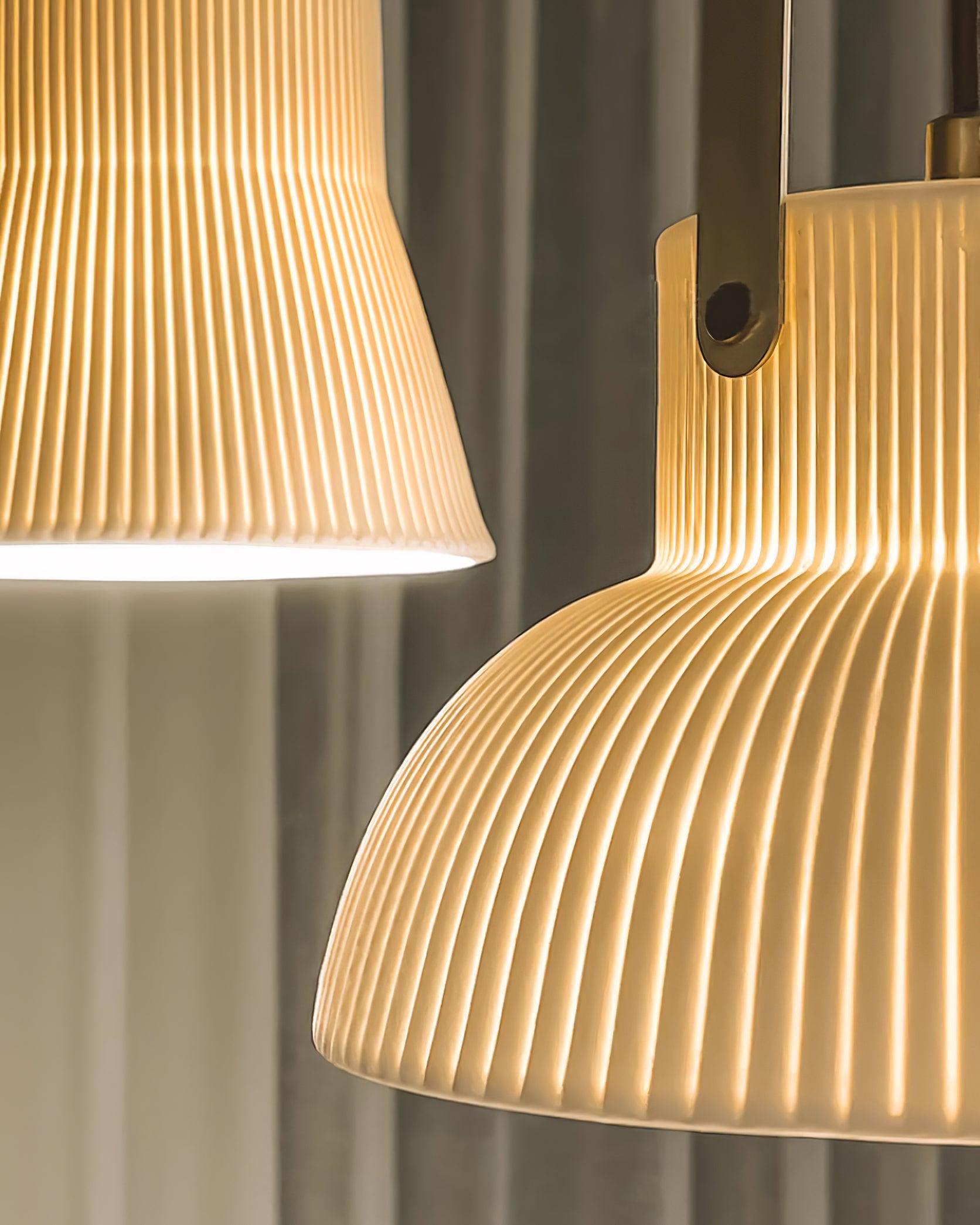 Eclipse Pendant Lamp Ribbed White Ceramic with Brass Handle - Neutralighting