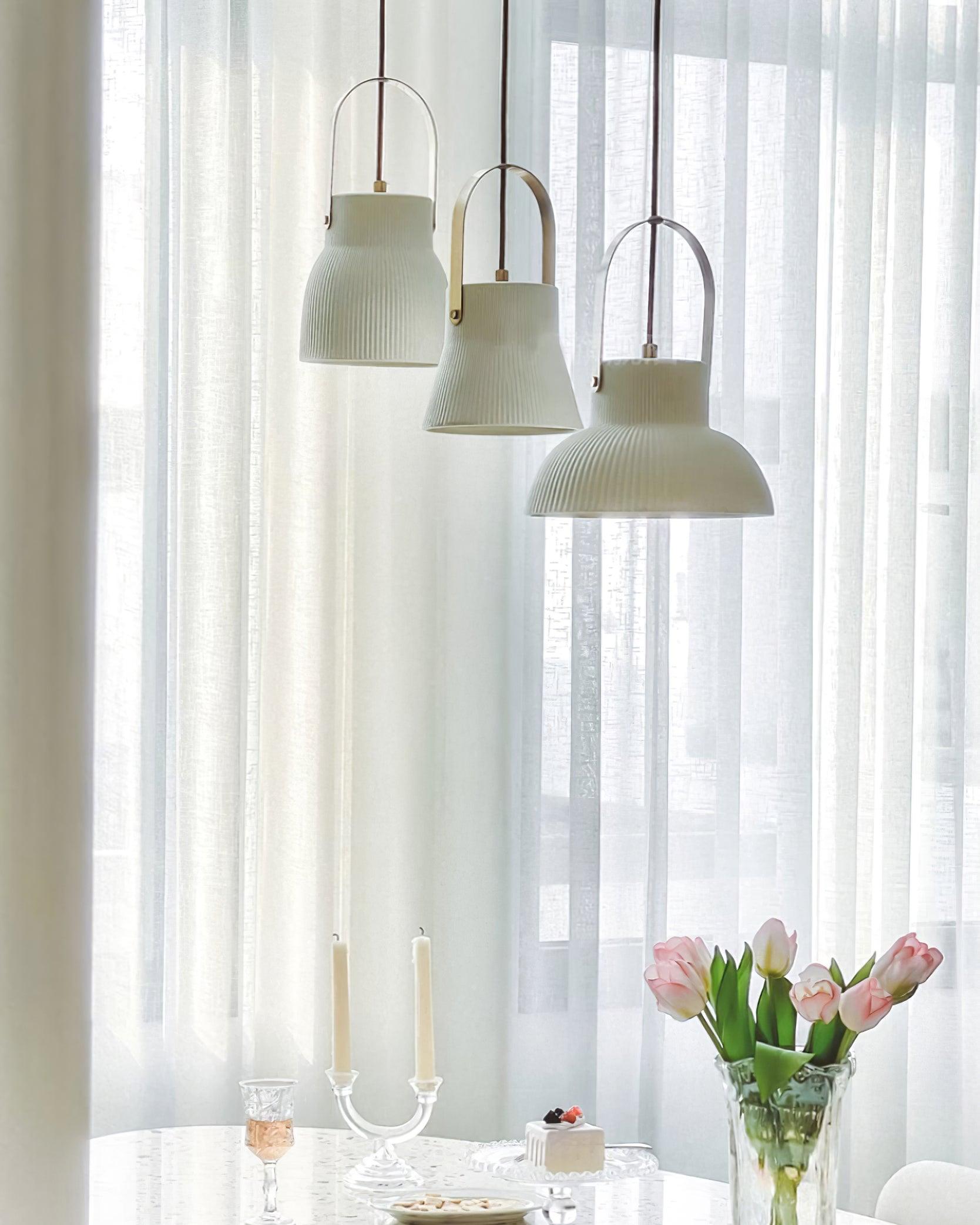 Eclipse Pendant Lamp Ribbed White Ceramic with Brass Handle - Neutralighting