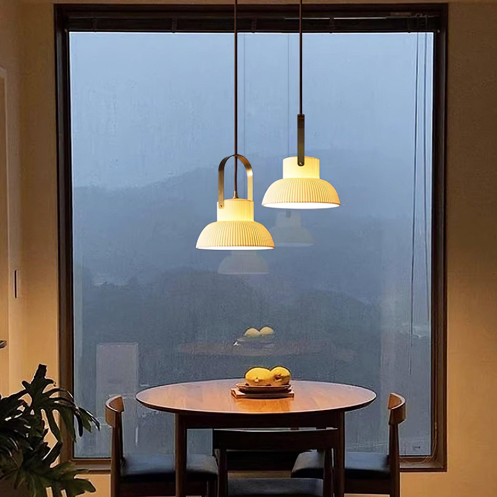 Eclipse Pendant Lamp Ribbed White Ceramic with Brass Handle - Neutralighting