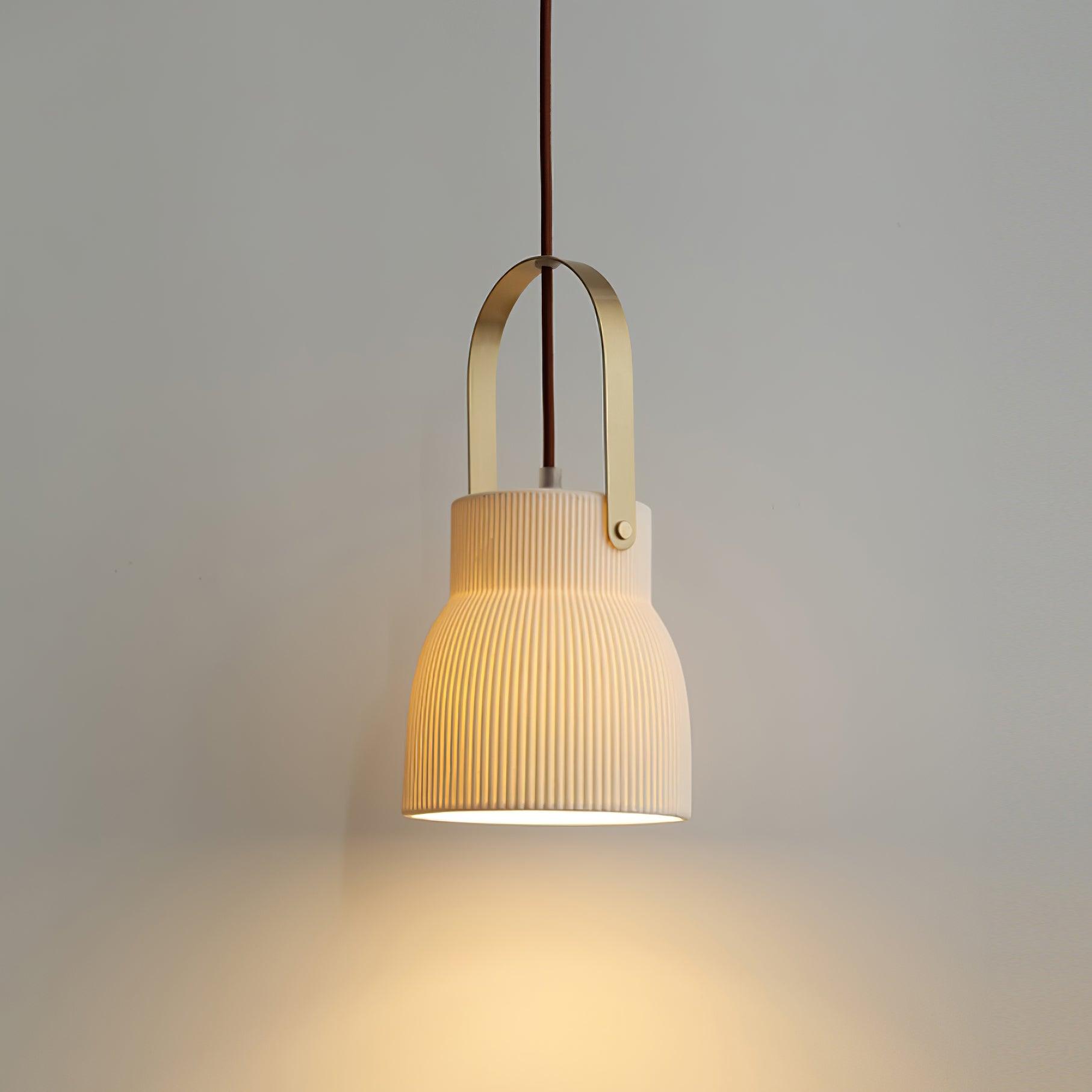 Eclipse Pendant Lamp Ribbed White Ceramic with Brass Handle - Neutralighting