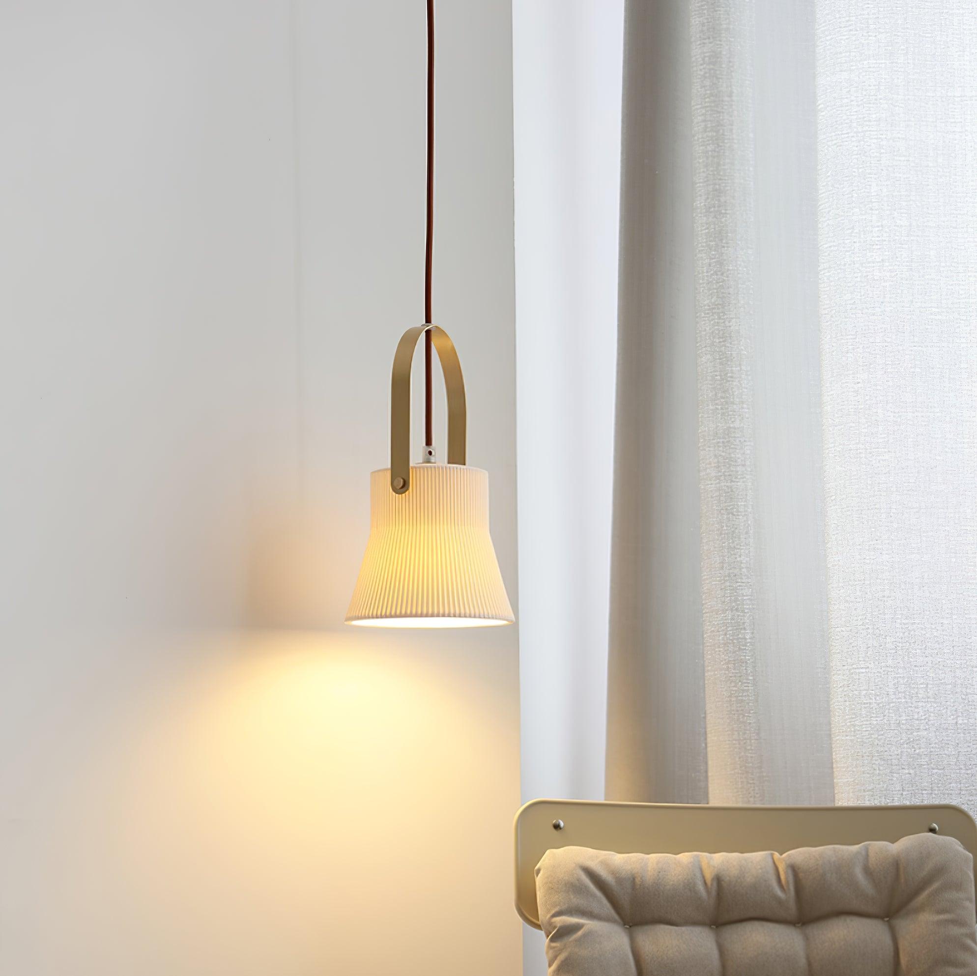 Eclipse Pendant Lamp Ribbed White Ceramic with Brass Handle - Neutralighting